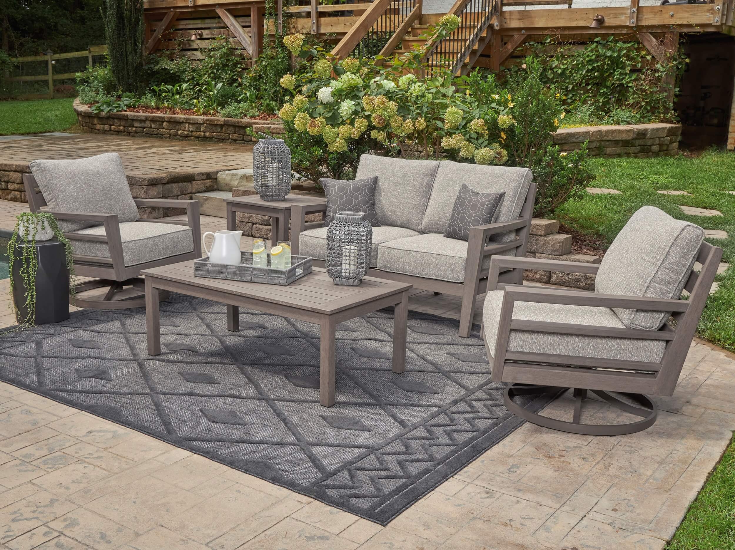 Hillside Barn Outdoor Nuvella Fabric/Weatherwood Set w/Pillows