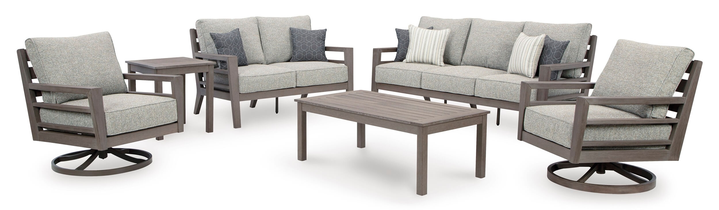 Hillside Barn Outdoor Nuvella Fabric/Weatherwood Set w/Pillows
