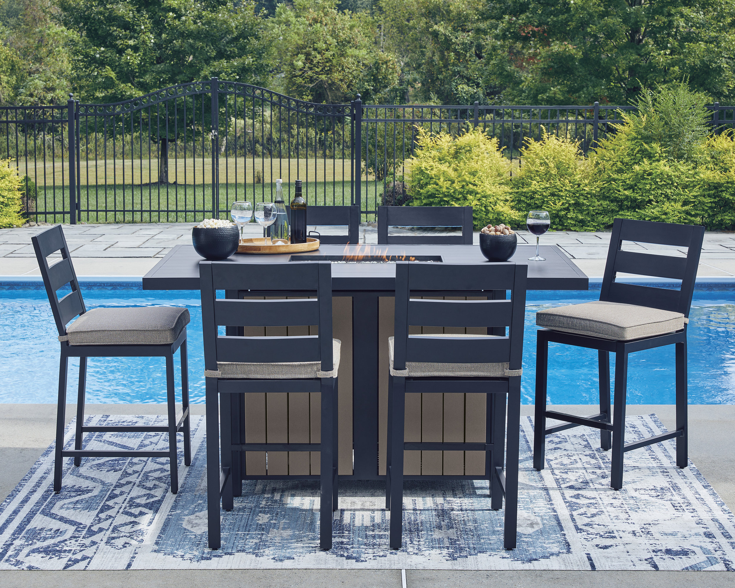 East Beach Rectangular Aluminum/Polyethylene Bar Table with Fire Pit & 2 Doors