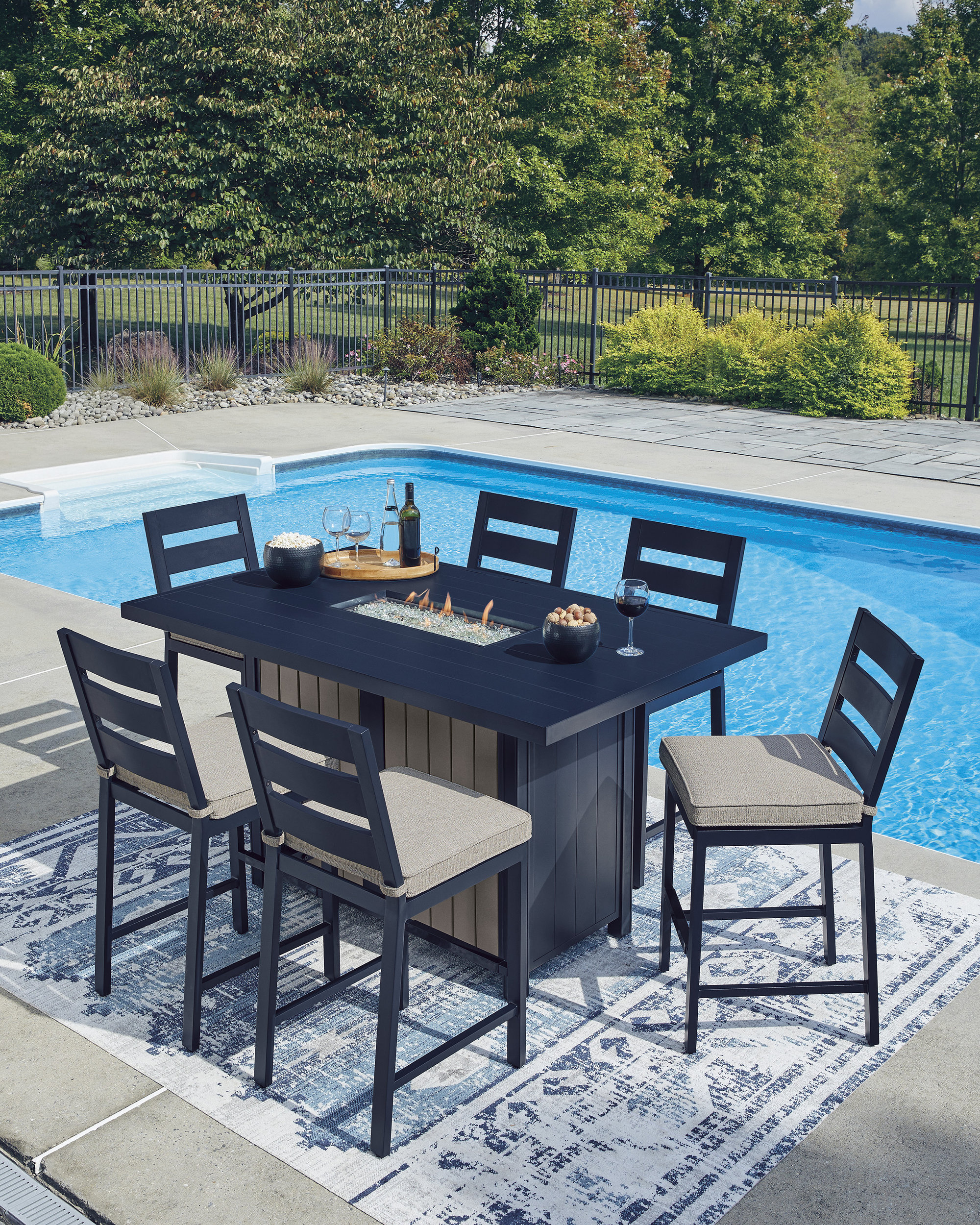 East Beach Rectangular Aluminum/Polyethylene Bar Table with Fire Pit & 2 Doors
