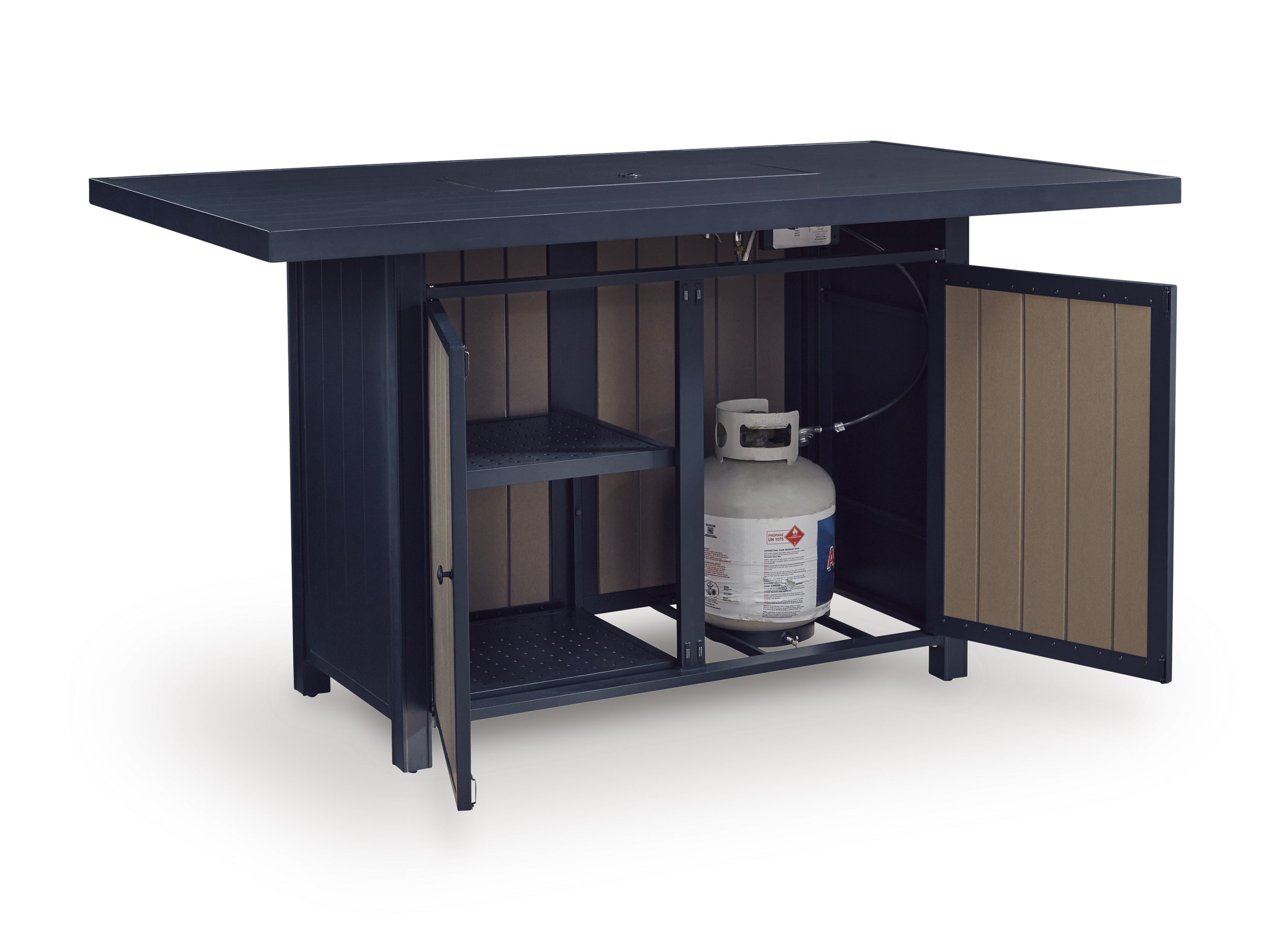 East Beach Rectangular Aluminum/Polyethylene Bar Table with Fire Pit & 2 Doors