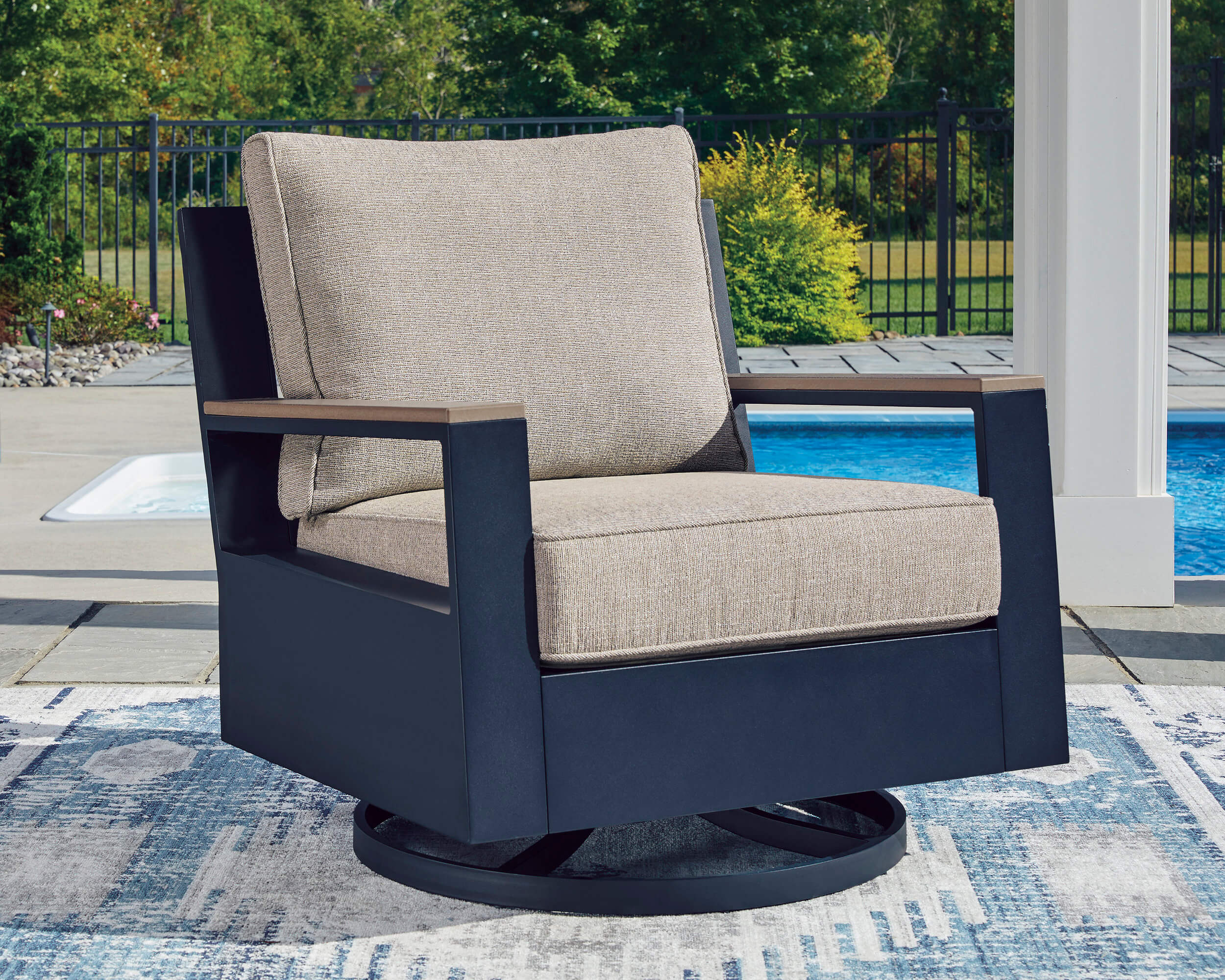 East Beach HDPE/Polyester Swivel Glider Chair with Cushion