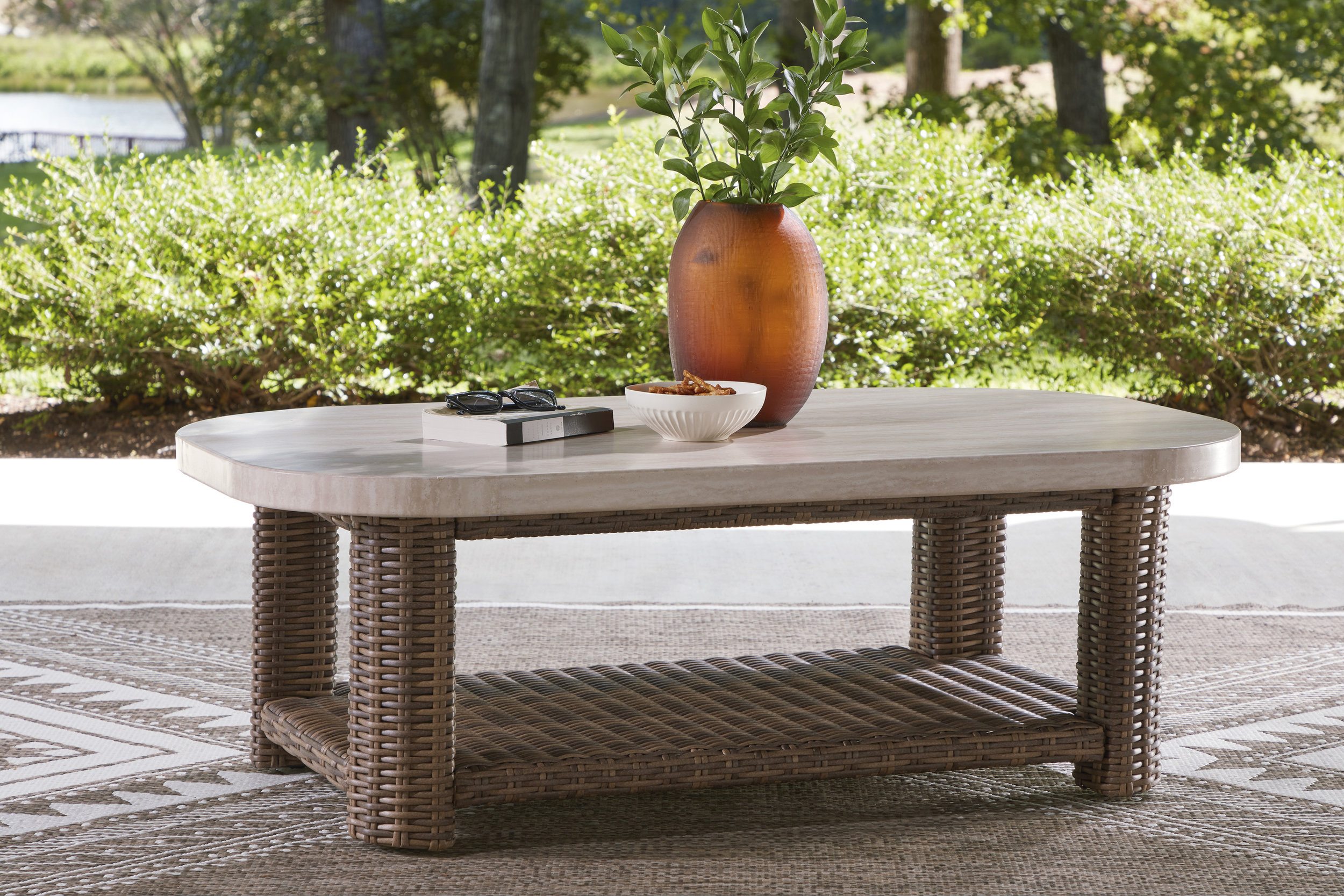 Dolan Creek Rectangular Aluminum/Resin Wicker Cocktail Table