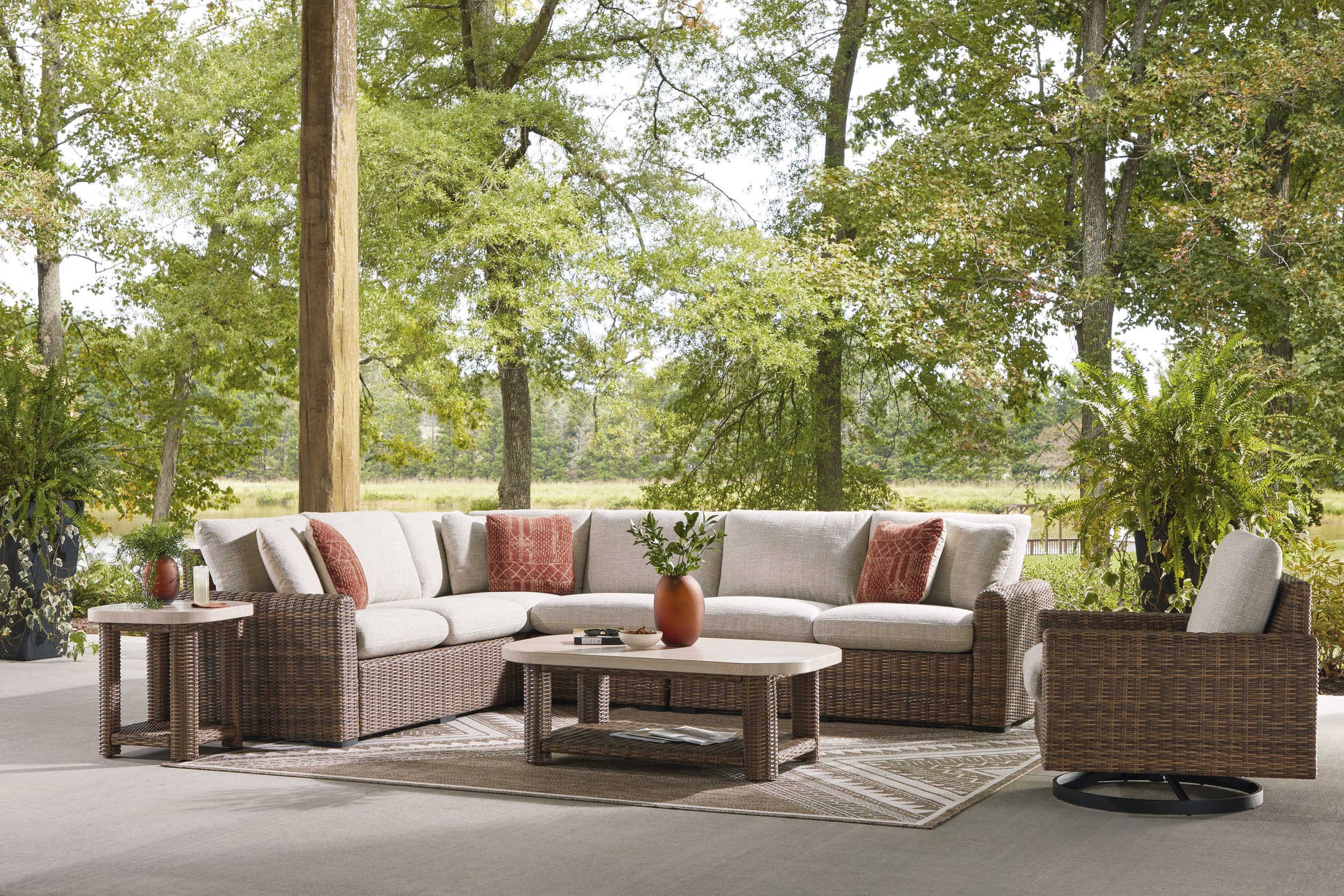 Dolan Creek Resin Wicker Swivel Lounge Chair with Cushion