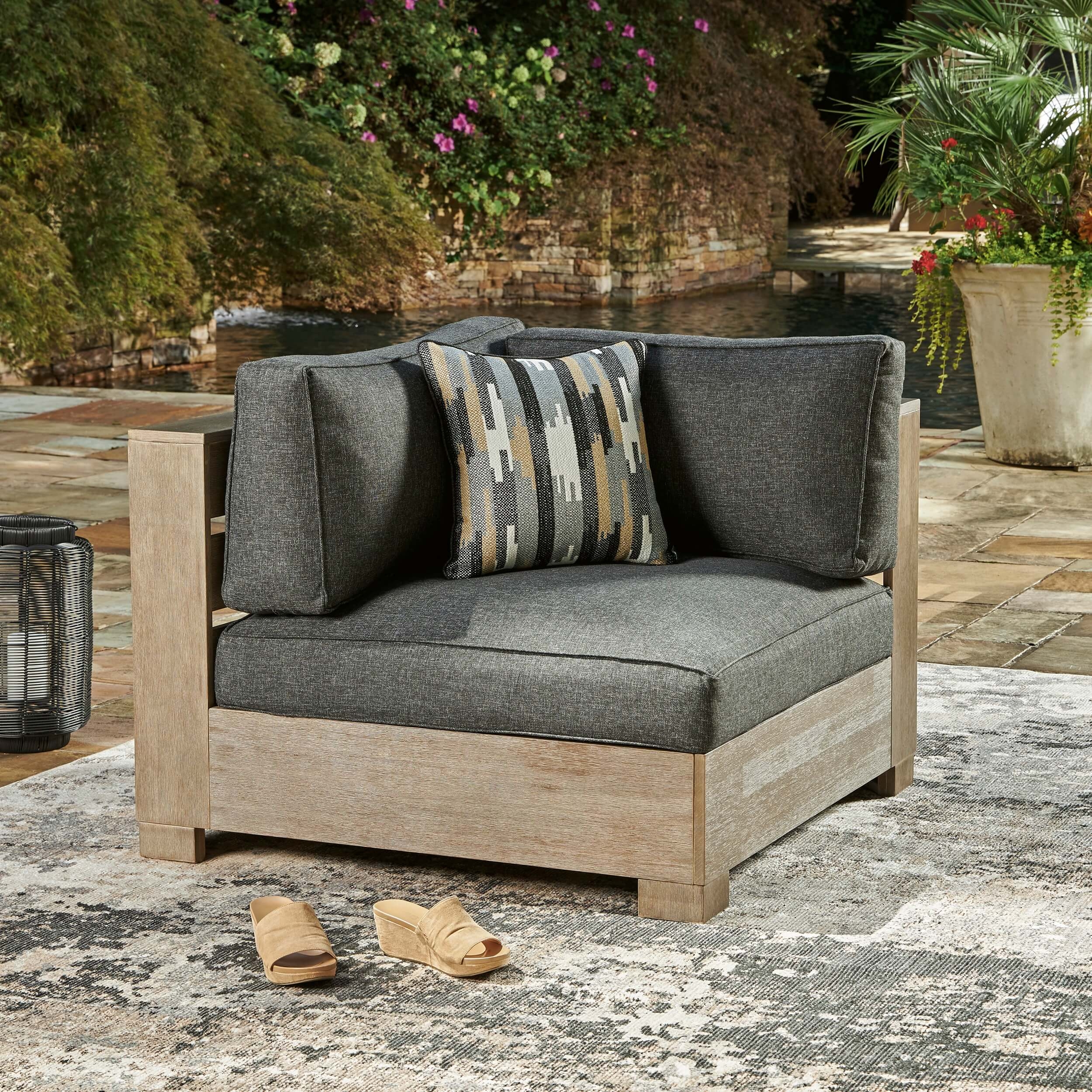 Citrine Park Outdoor Nuvella Fabric/Eucalyptus Wood Corner w/Cushion