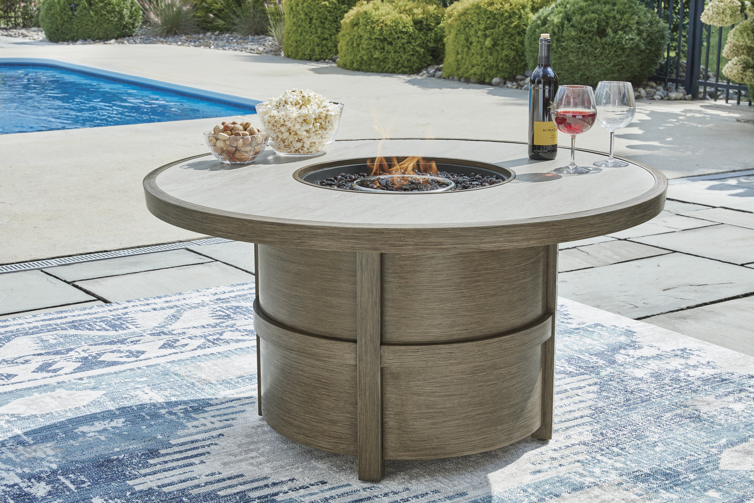 Rainier Ranch Round Faux Stone/Aluminum Fire Pit Table