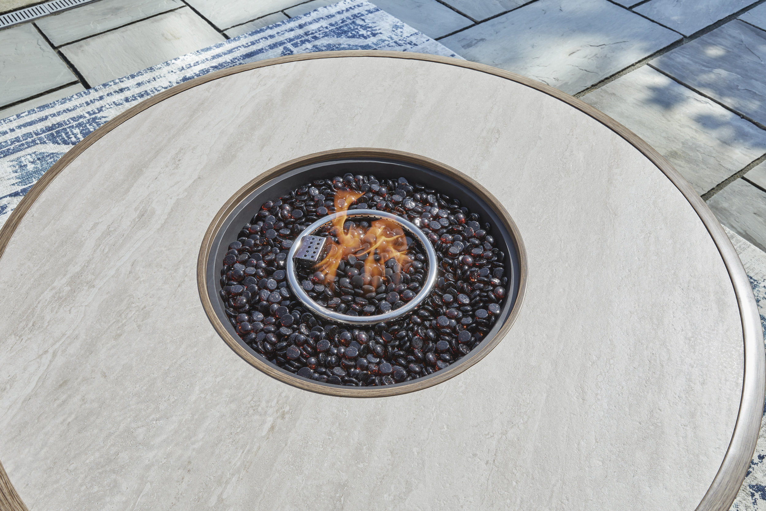 Rainier Ranch Round Faux Stone/Aluminum Fire Pit Table