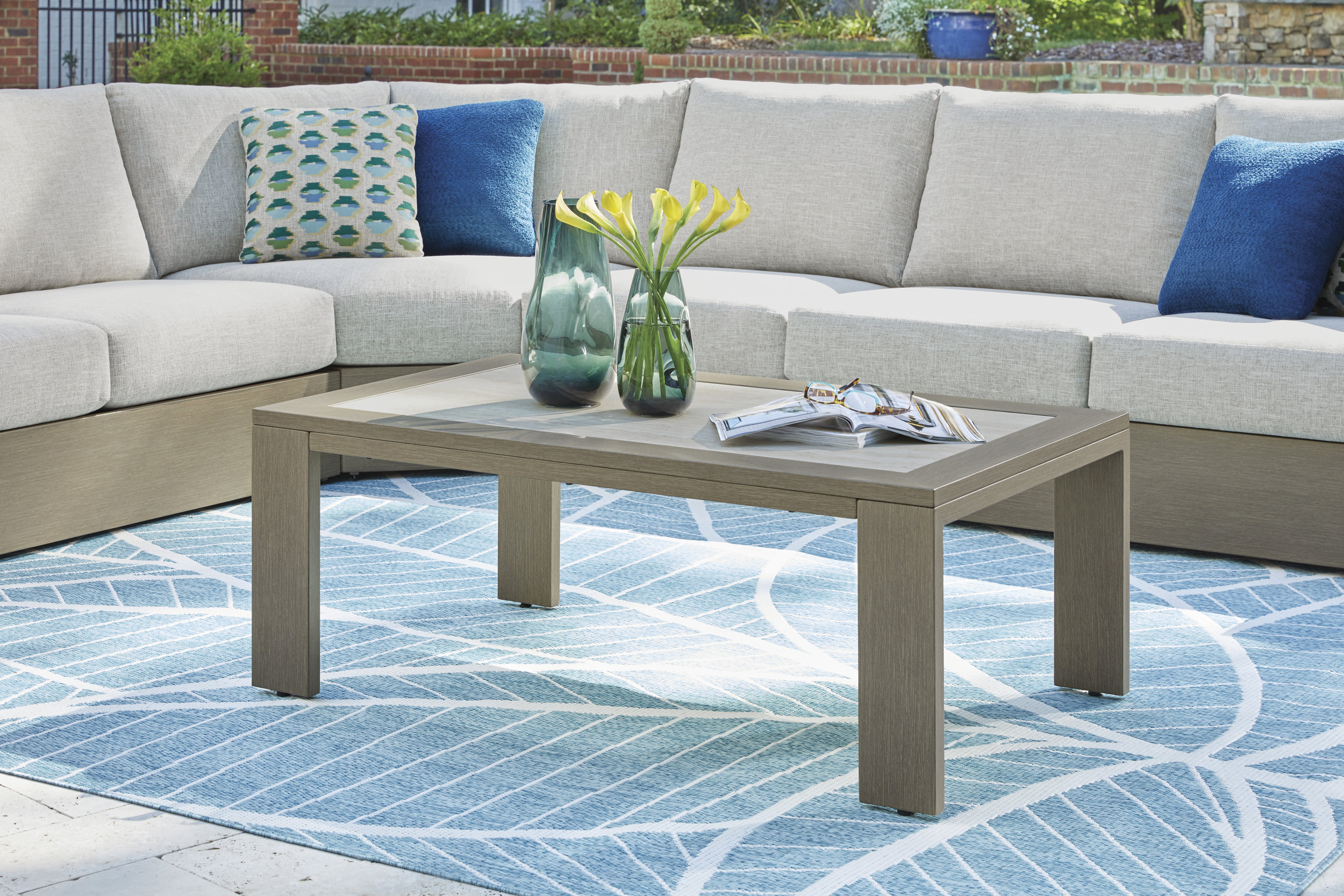 Kimpton Isle Rectangular Aluminum/Faux Stone Cocktail Table
