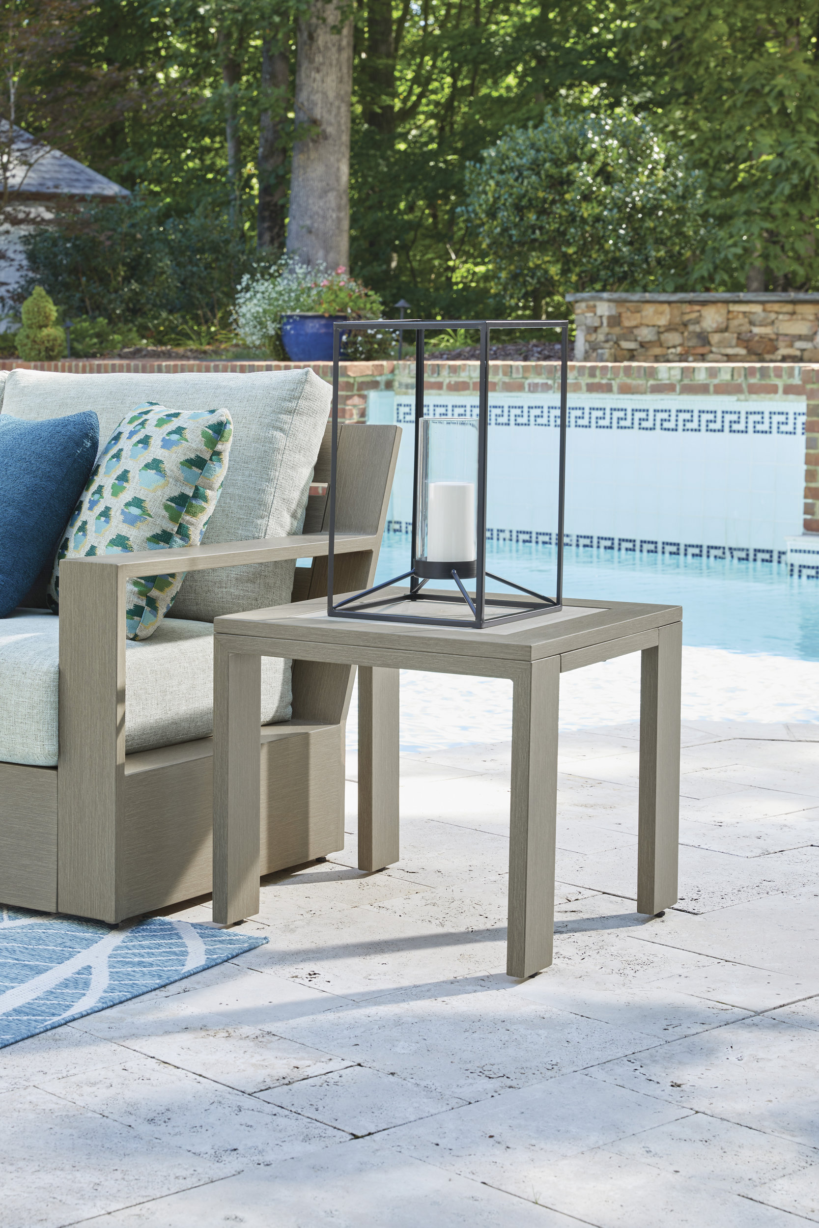 Kimpton Isle Square Aluminum/Faux Stone End Table