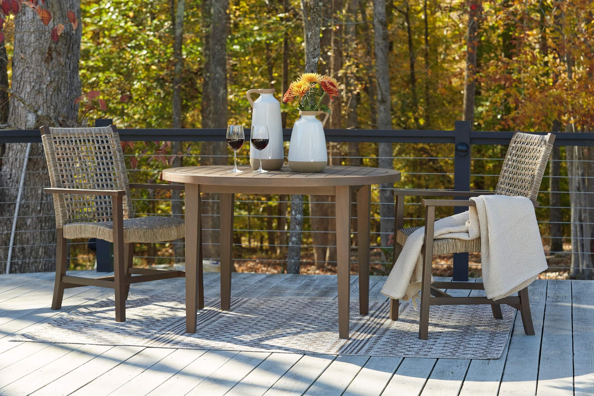 Germalia Outdoor Eucalyptus Wood Round Patio Dining Set