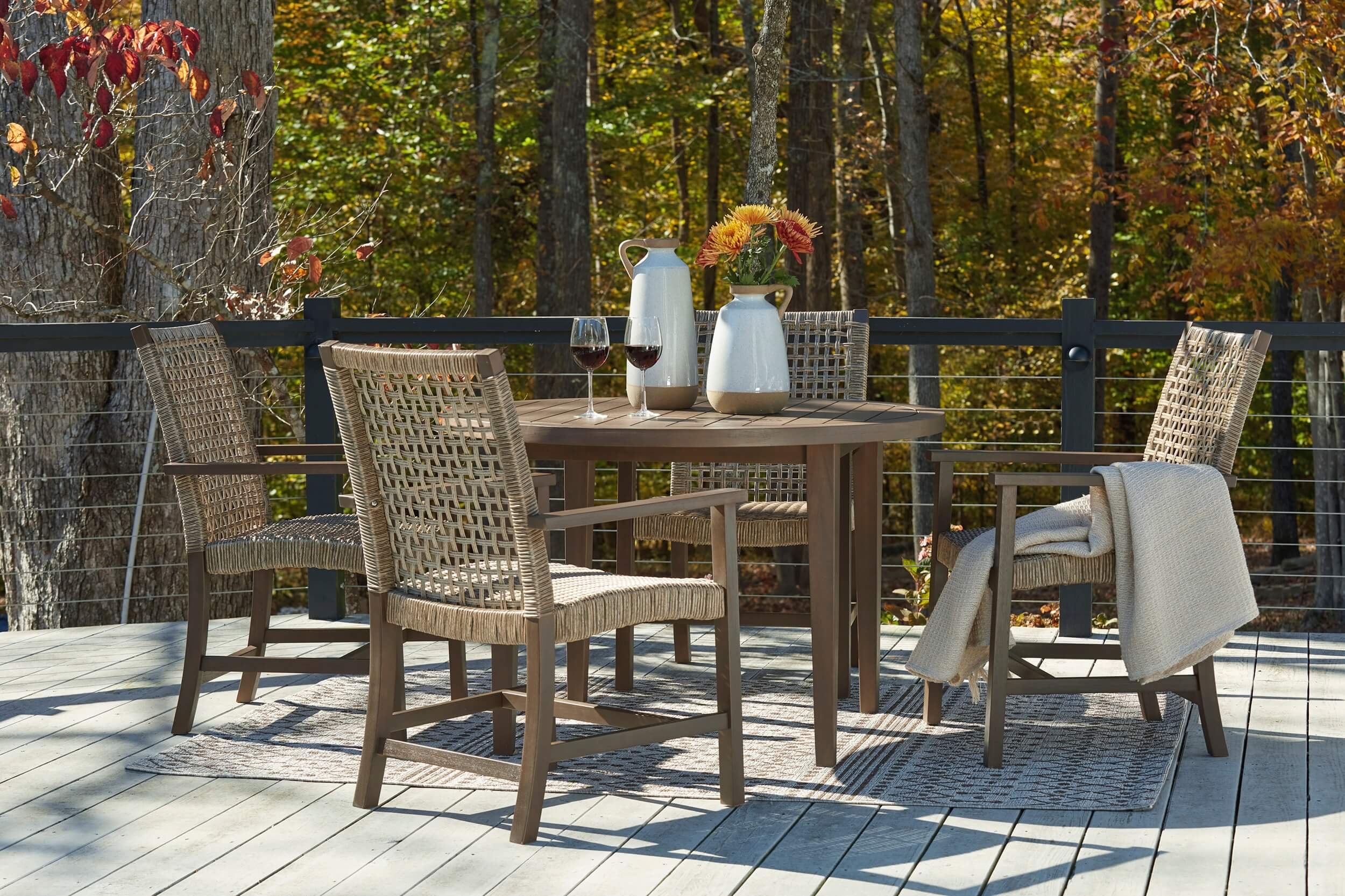 Germalia Outdoor Eucalyptus Wood Round Patio Dining Set
