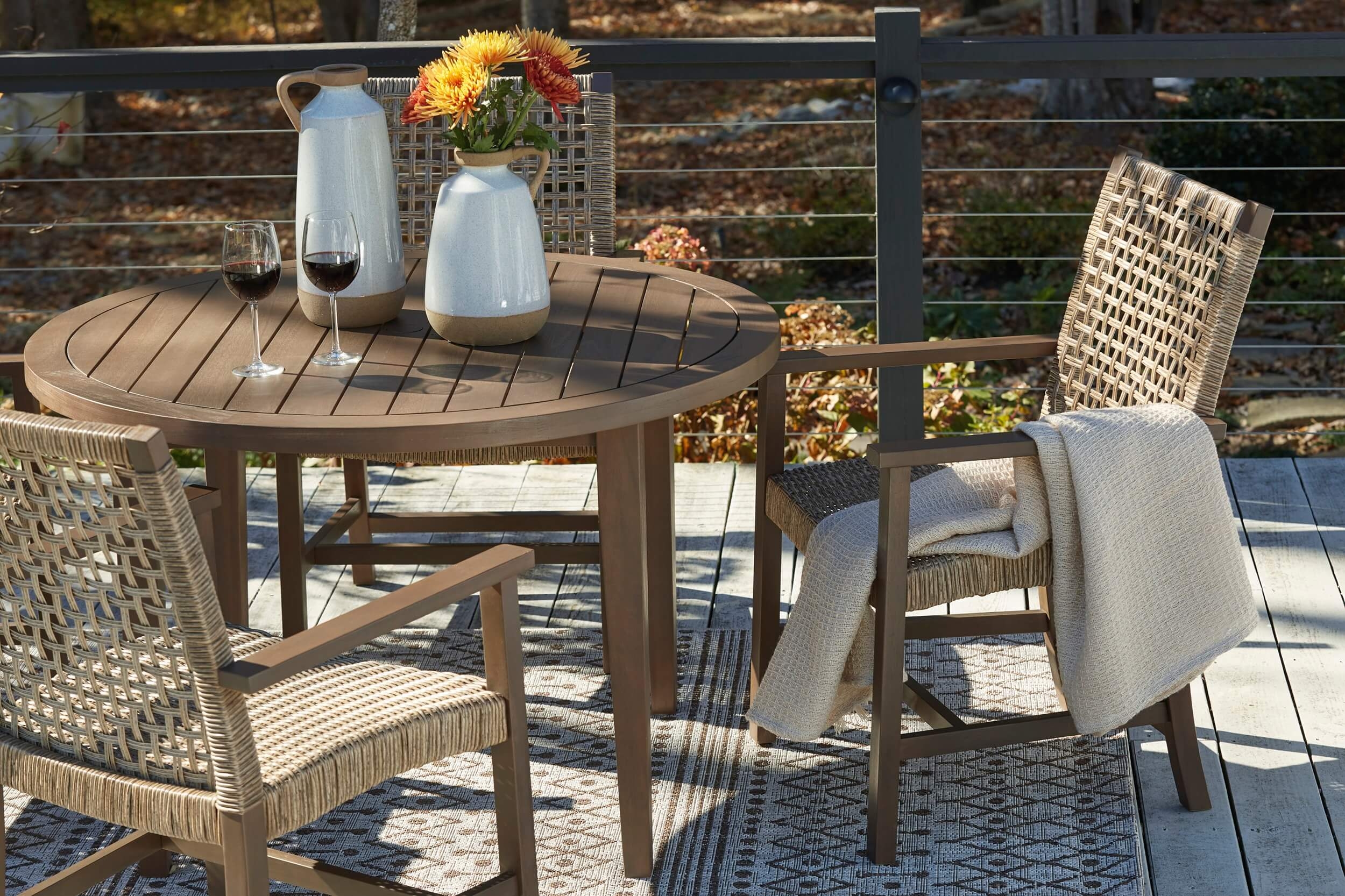 Germalia Outdoor Eucalyptus Wood Round Patio Dining Set