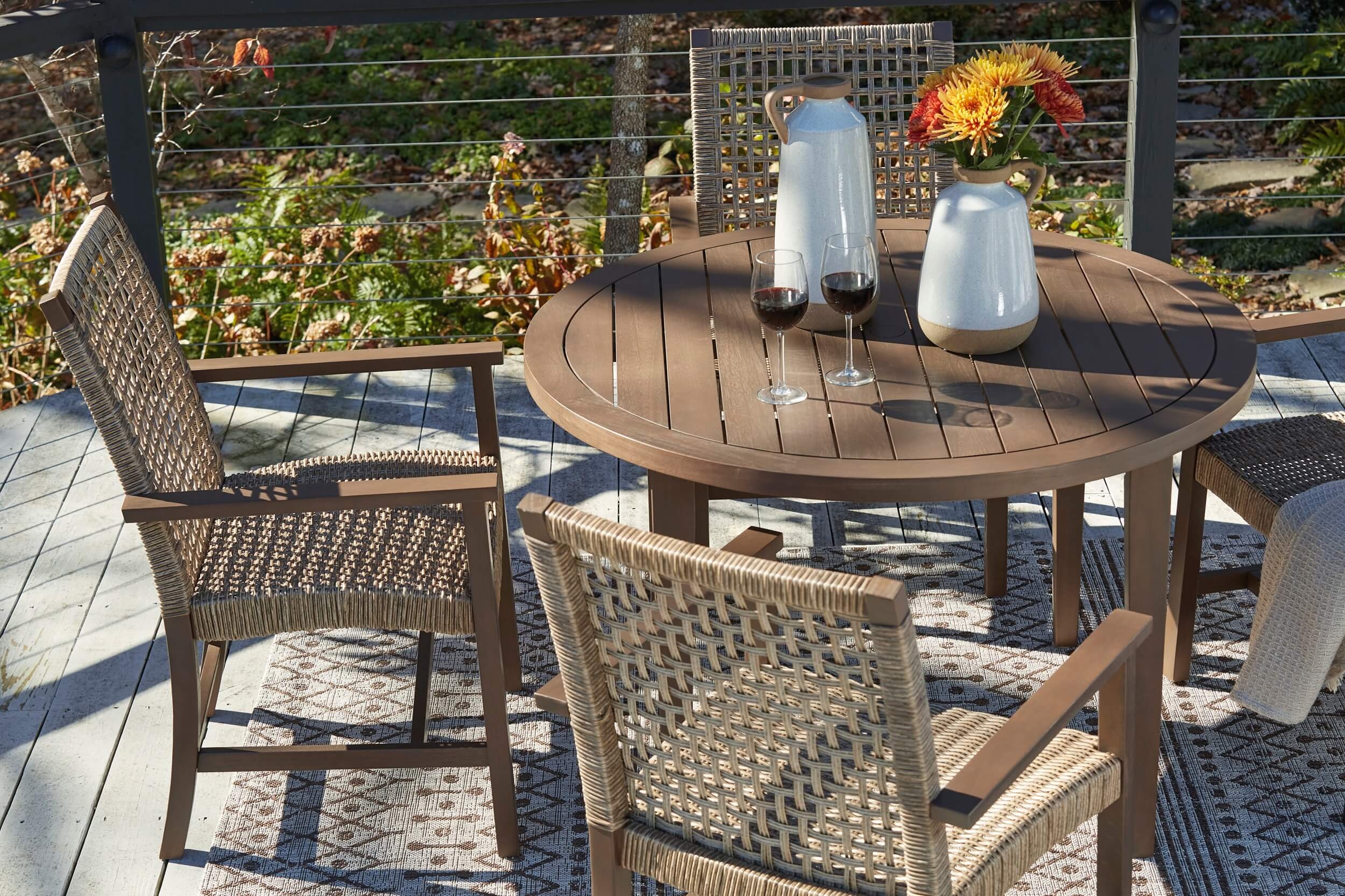 Germalia Outdoor Eucalyptus Wood Round Patio Dining Set
