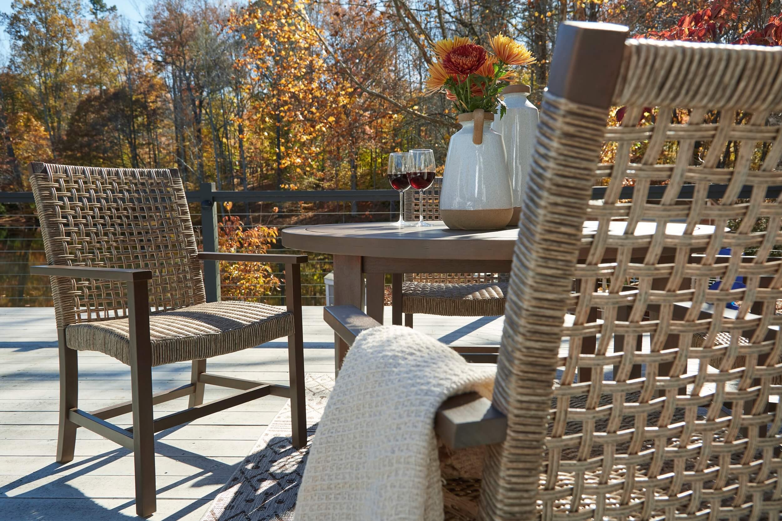 Germalia Outdoor Eucalyptus Wood Round Patio Dining Set