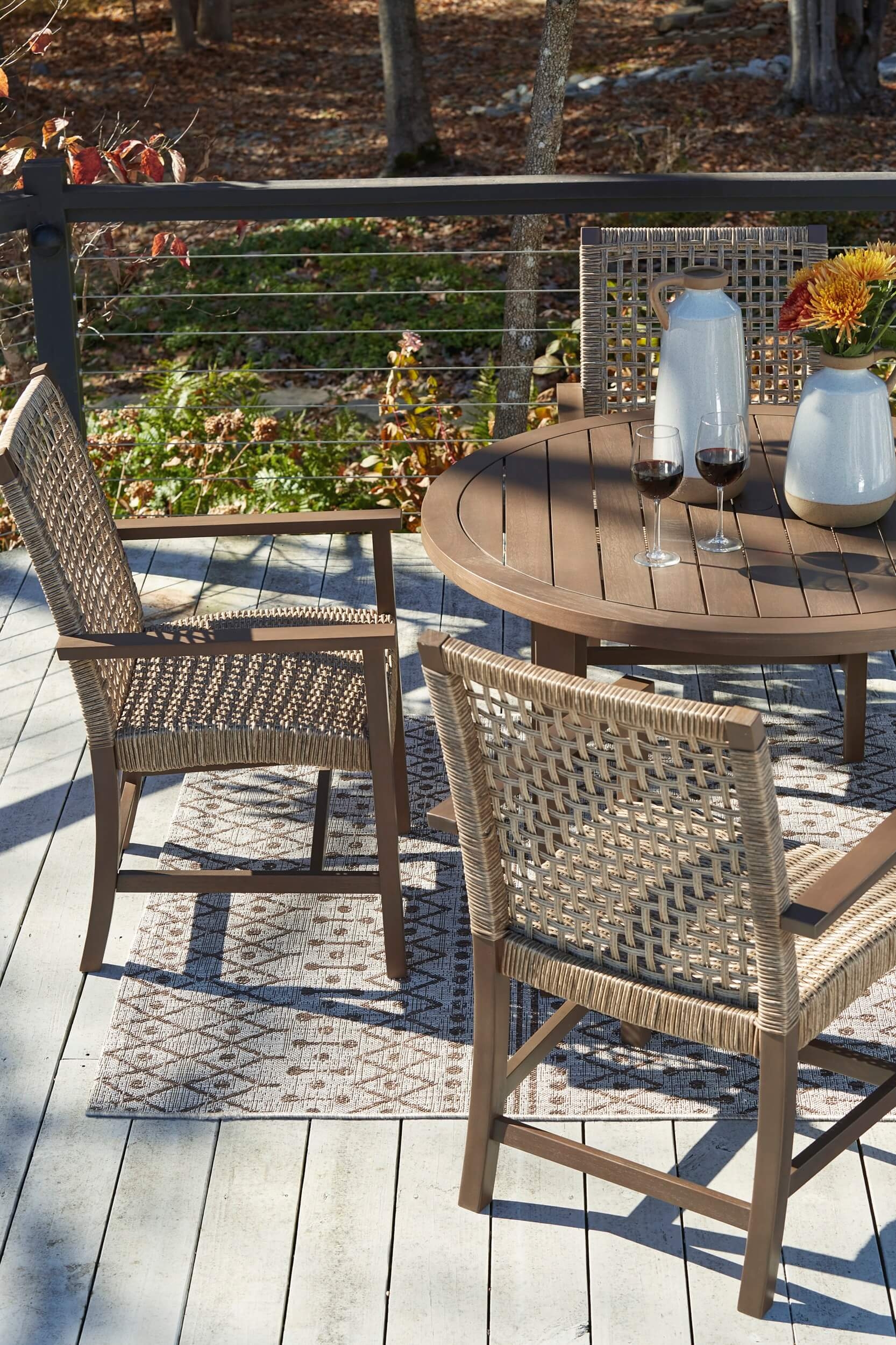 Germalia Outdoor Eucalyptus Wood Round Patio Dining Set