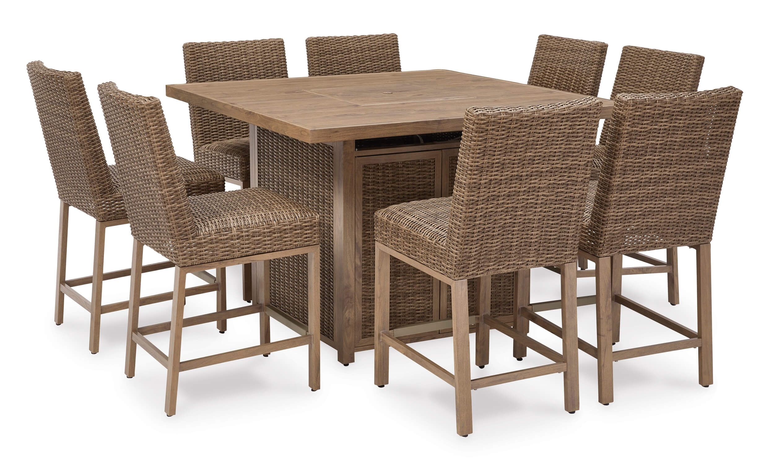 Walton Bridge Outdoor Resin Wicker Square Patio Bar Set w/Fire Pit