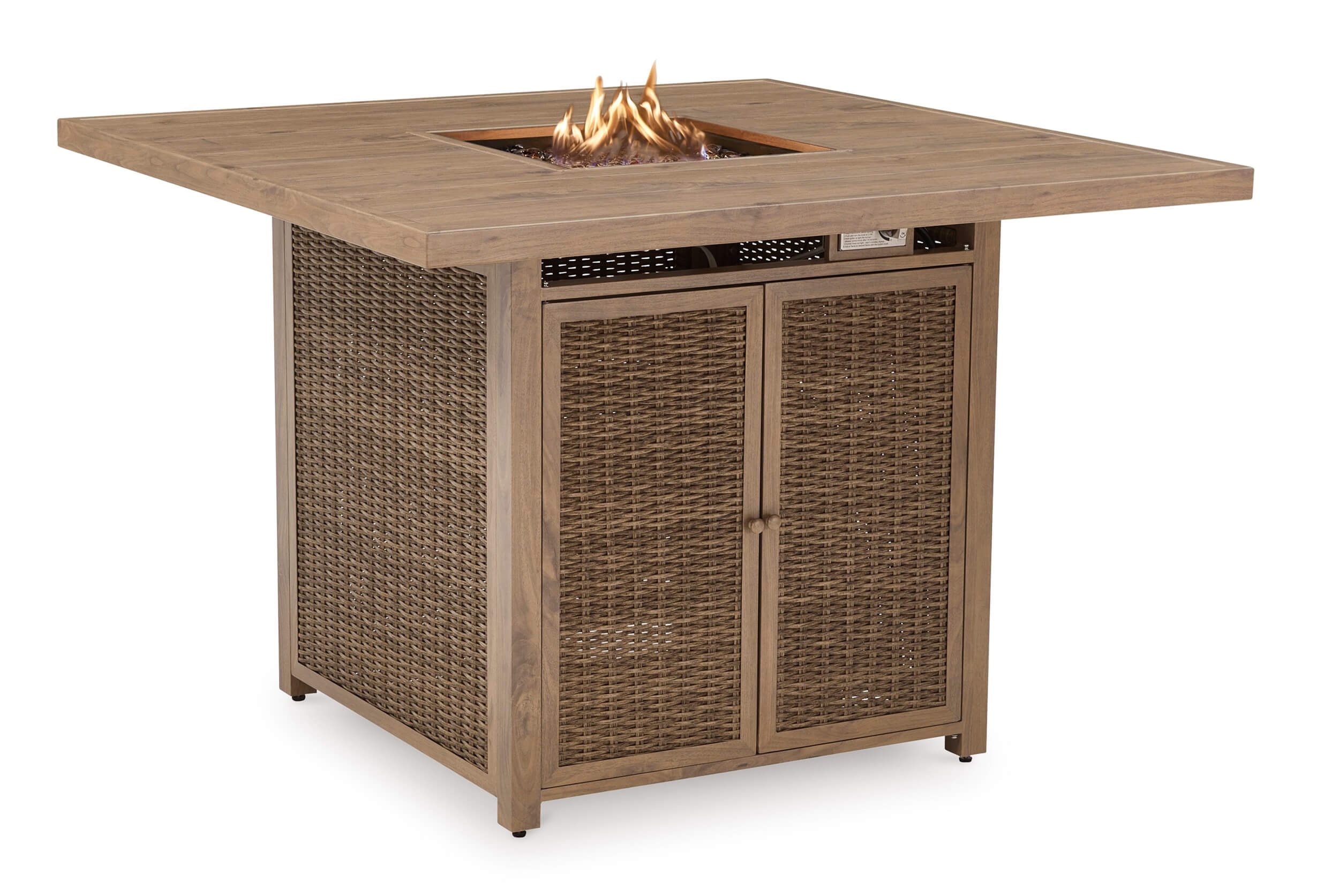 Walton Bridge Outdoor Resin Wicker Square Bar Table w/Fire Pit