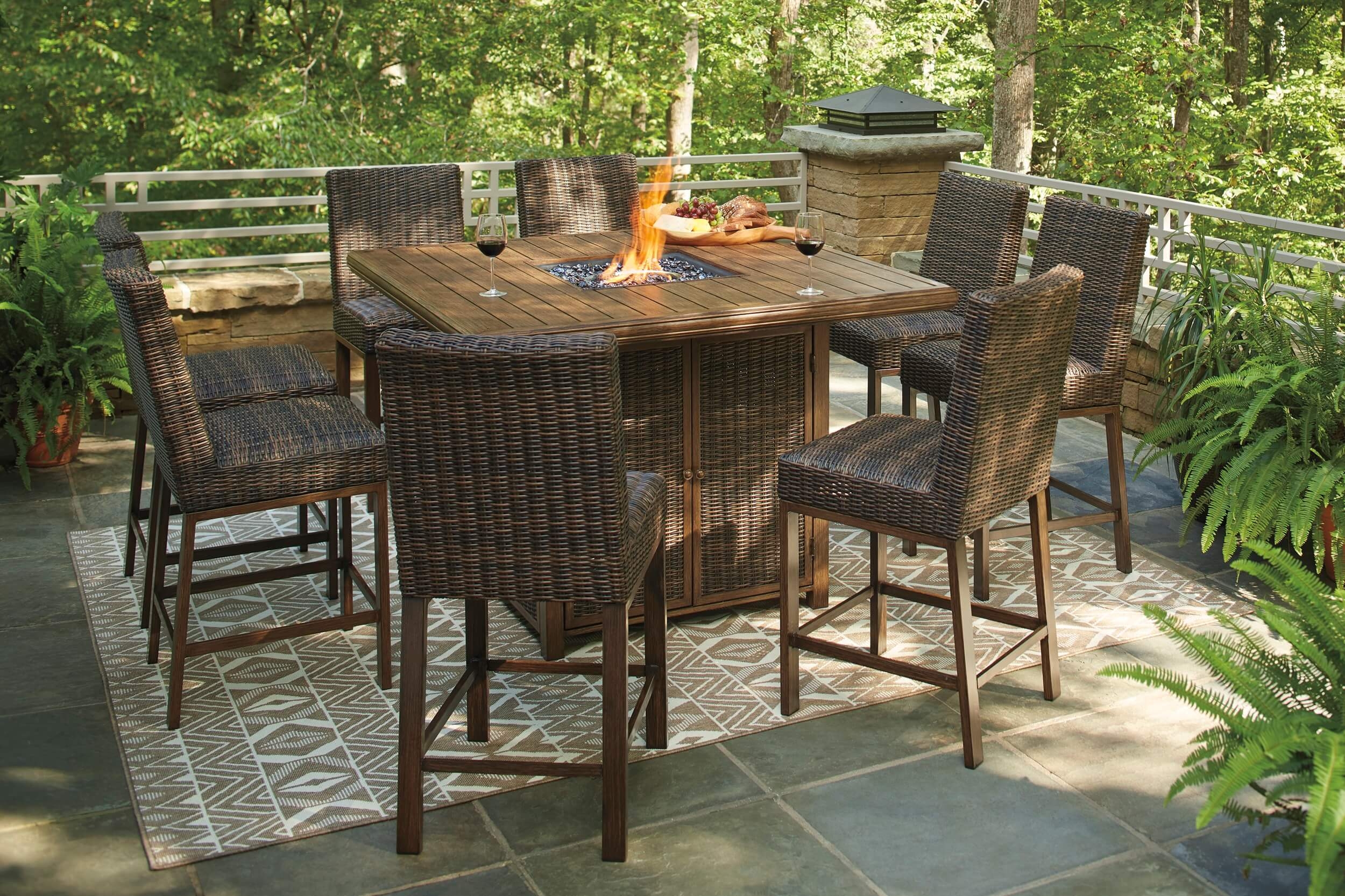 Paradise Trail Outdoor Aluminum/Resin Wicker Square Bar Table w/Fire Pit
