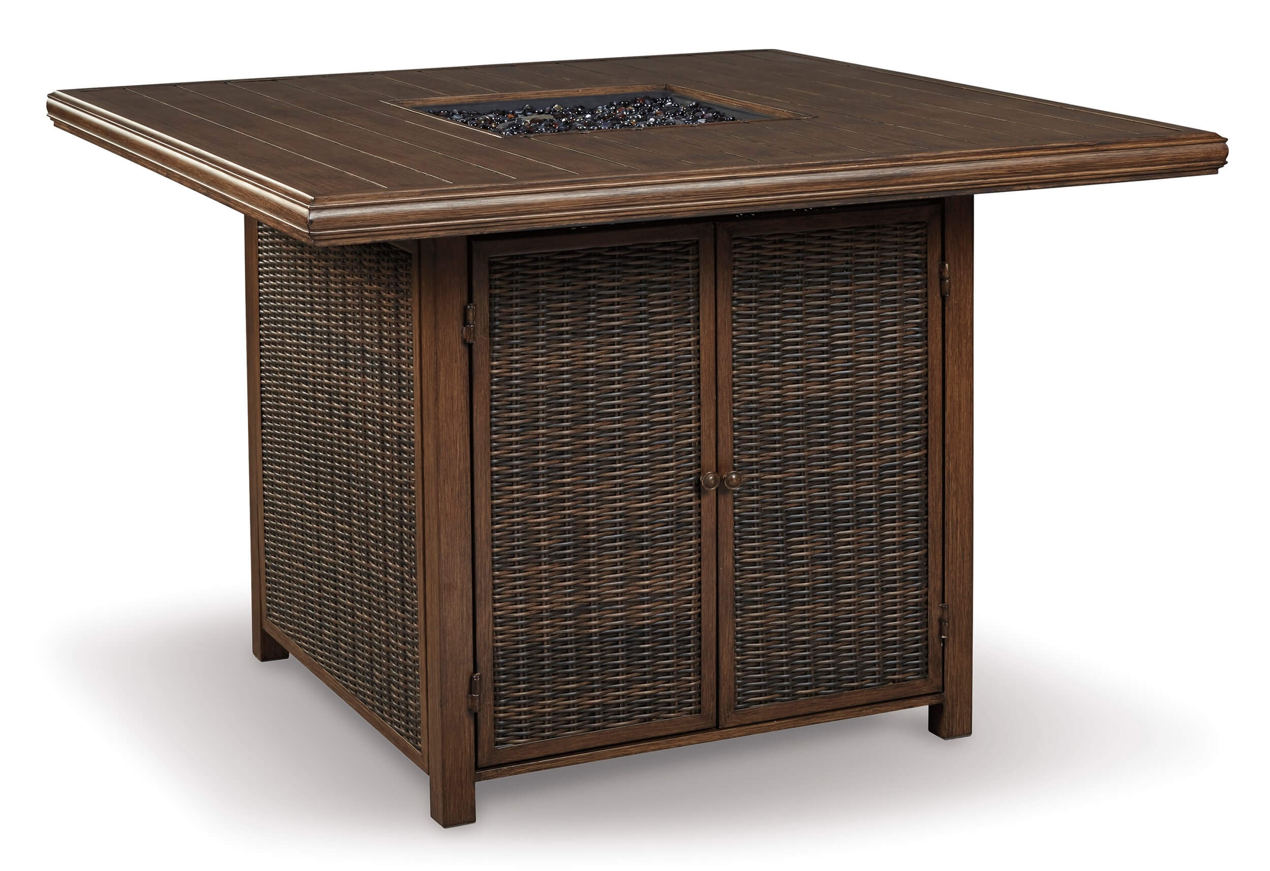 Paradise Trail Outdoor Aluminum/Resin Wicker Square Bar Table w/Fire Pit