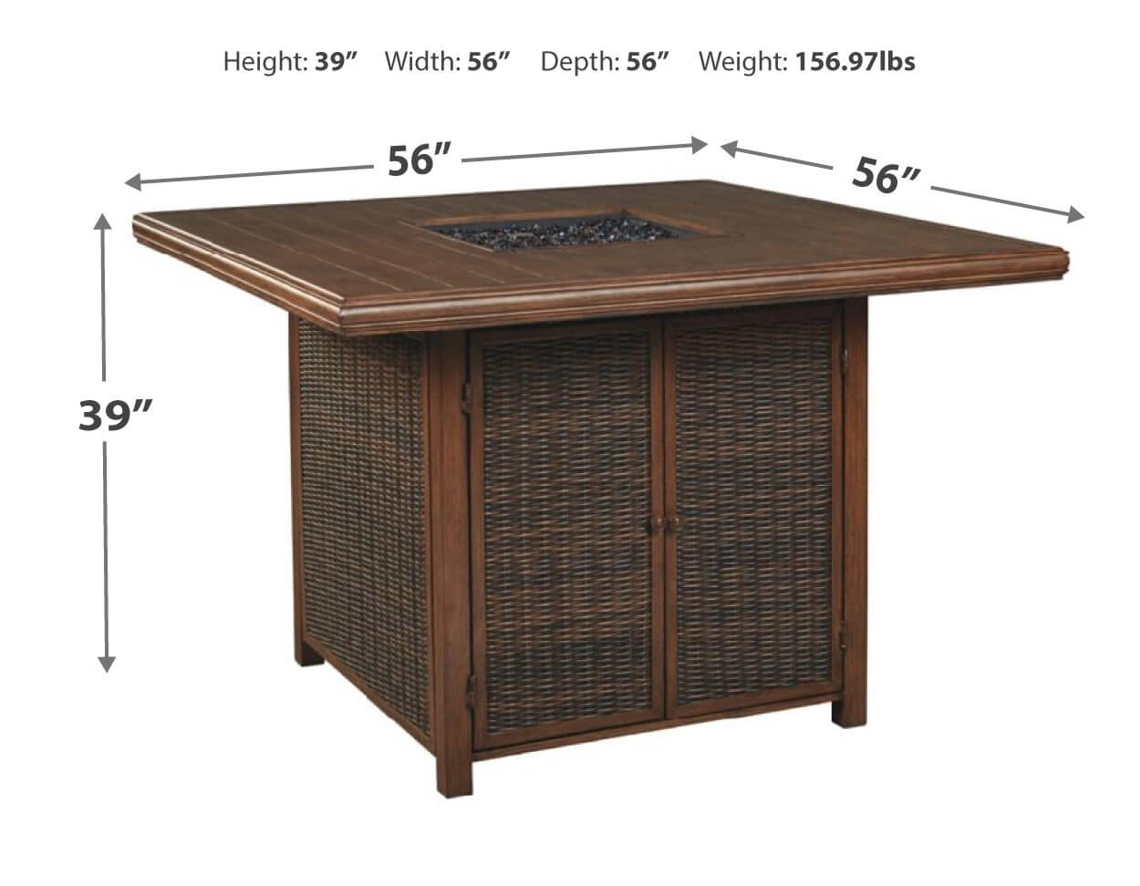 Paradise Trail Outdoor Aluminum/Resin Wicker Square Bar Table w/Fire Pit