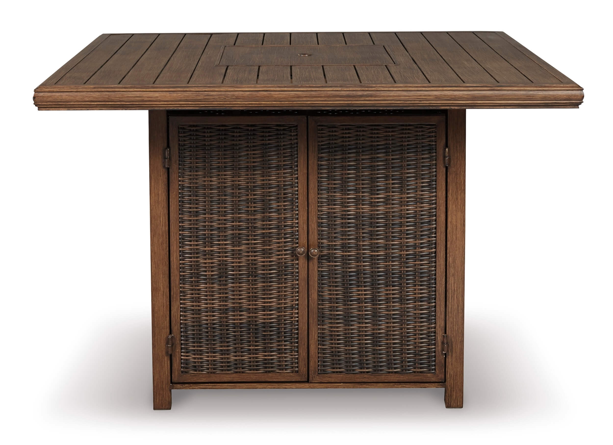 Paradise Trail Outdoor Aluminum/Resin Wicker Square Bar Table w/Fire Pit