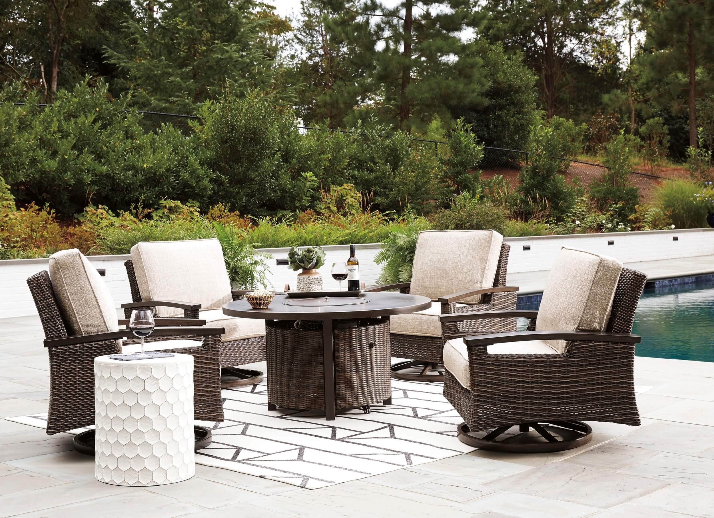 Paradise Trail Outdoor Nuvella Fabric/Resin Wicker Set w/Pillows
