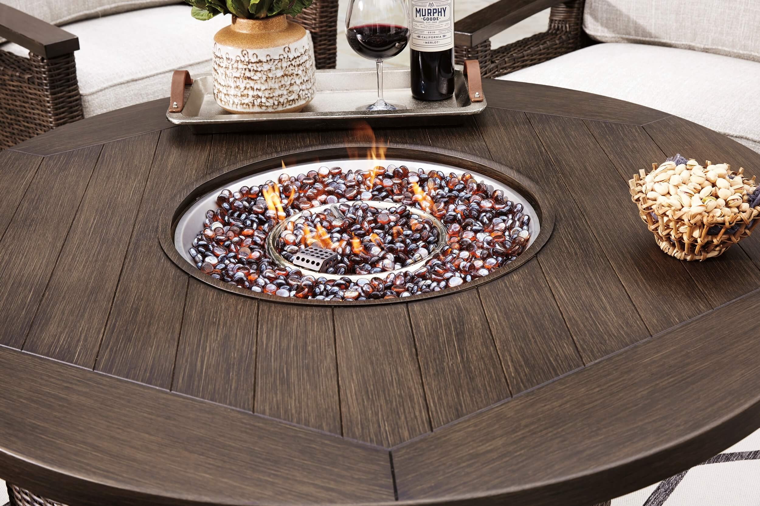 Paradise Trail Outdoor Aluminum/Resin Wicker Round Fire Pit Table