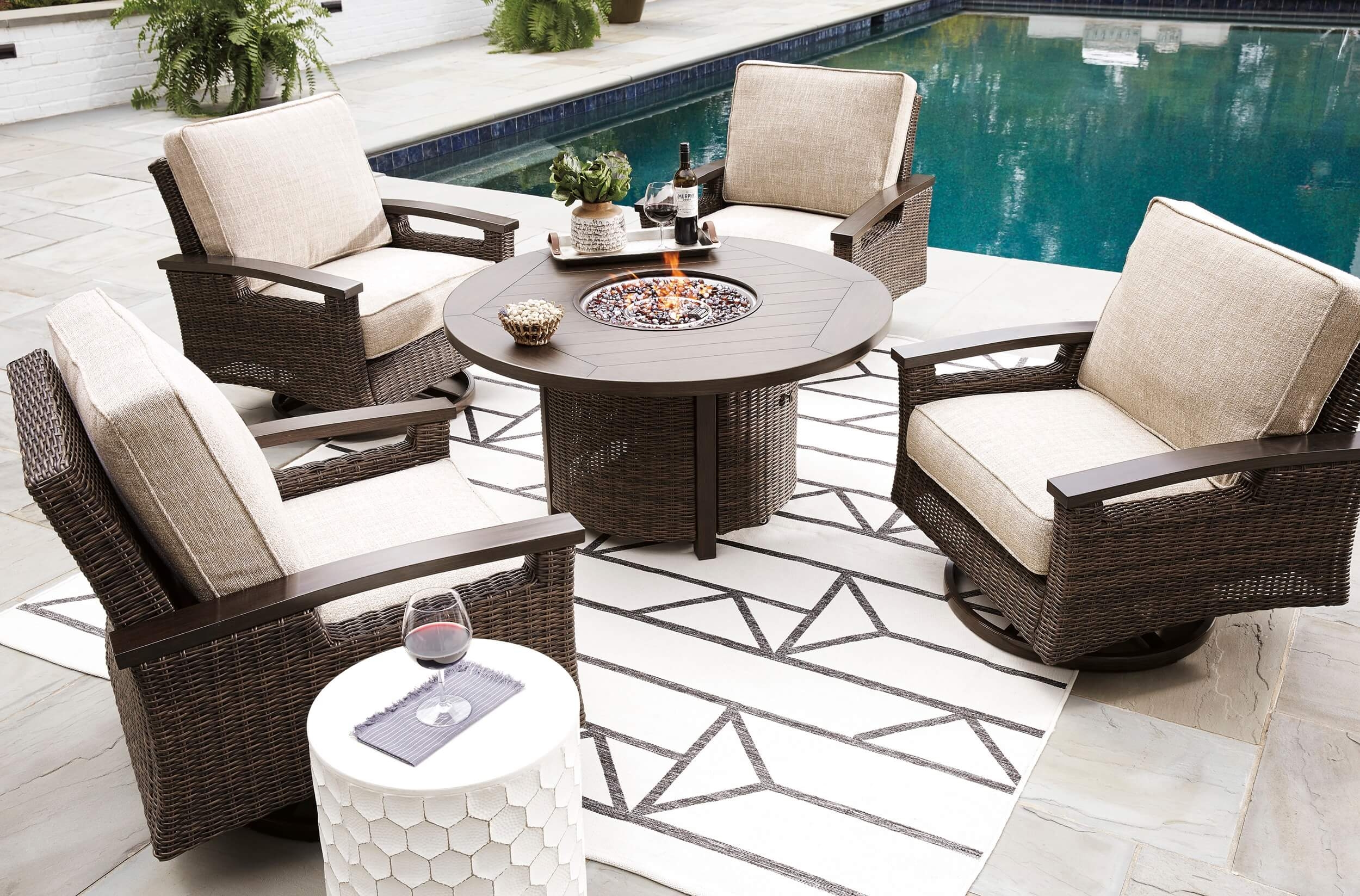 Paradise Trail Outdoor Nuvella Fabric/Resin Wicker Set w/Pillows