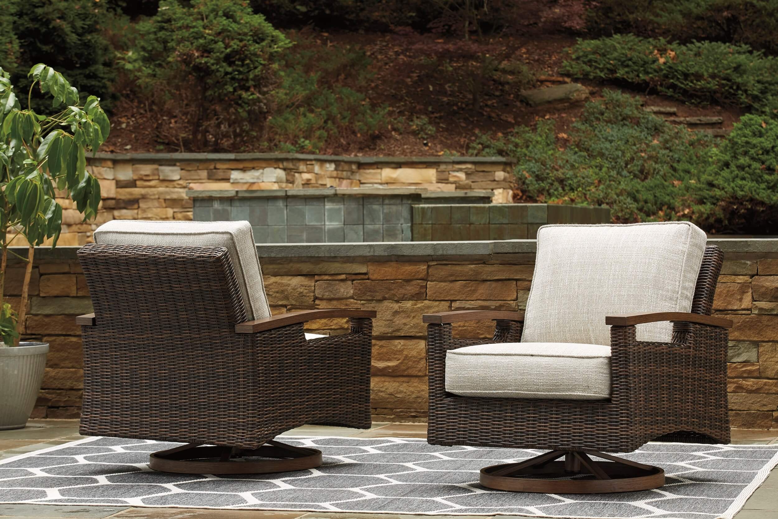 Paradise Trail Outdoor Nuvella Fabric/Resin Wicker Swivel Lounge Chair, Set of 2