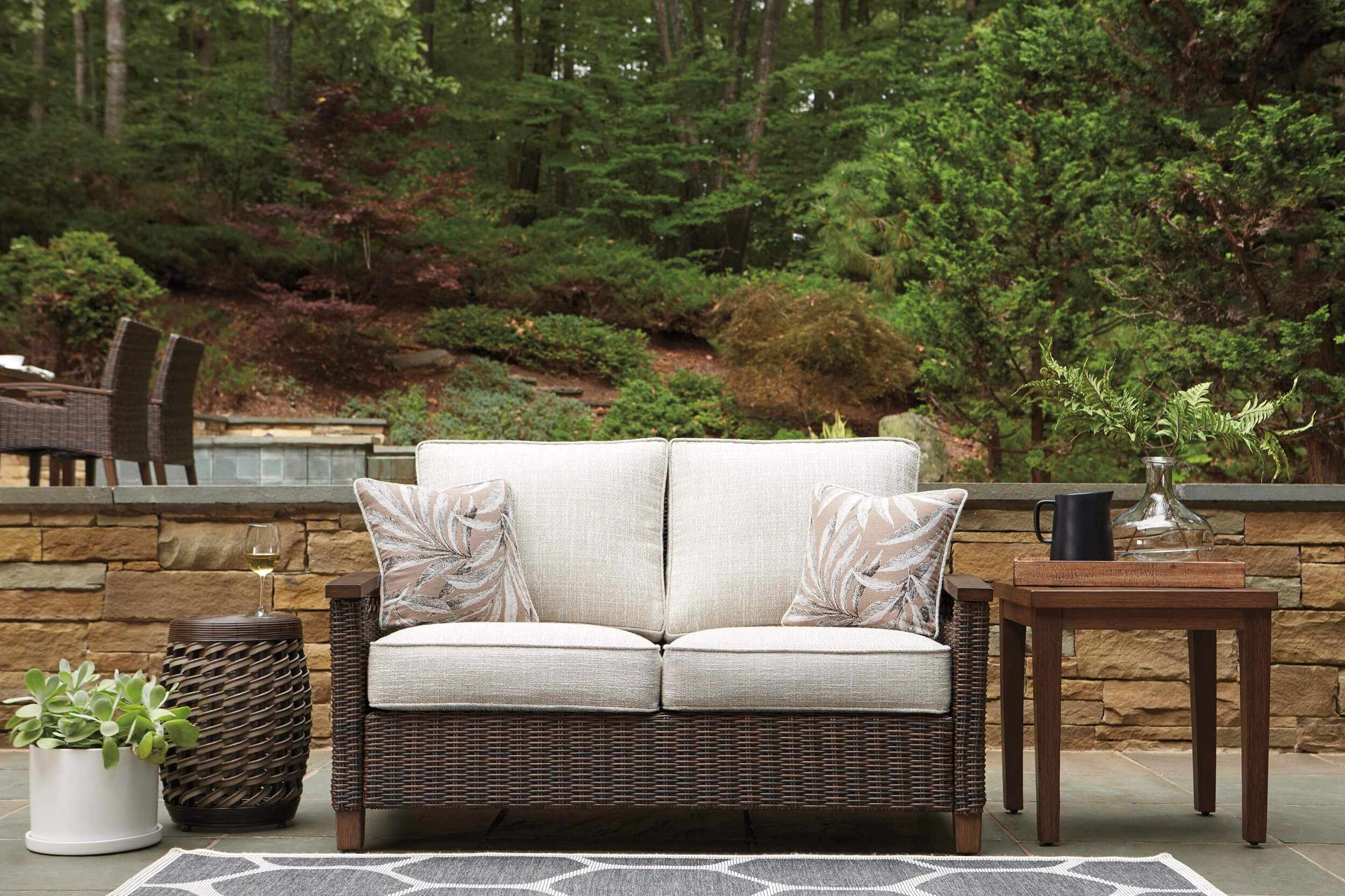Paradise Trail Outdoor Nuvella Fabric/Resin Wicker Set w/Pillows
