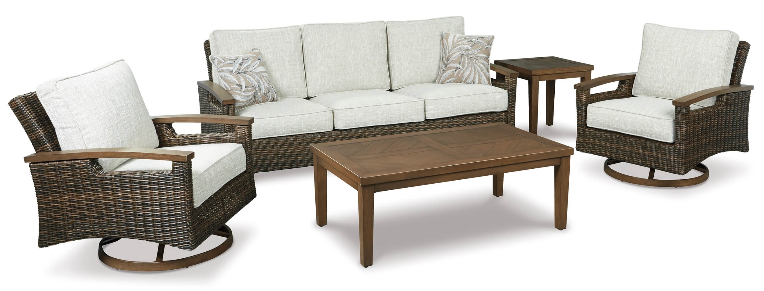 Paradise Trail Outdoor Nuvella Fabric/Resin Wicker Set w/Pillows