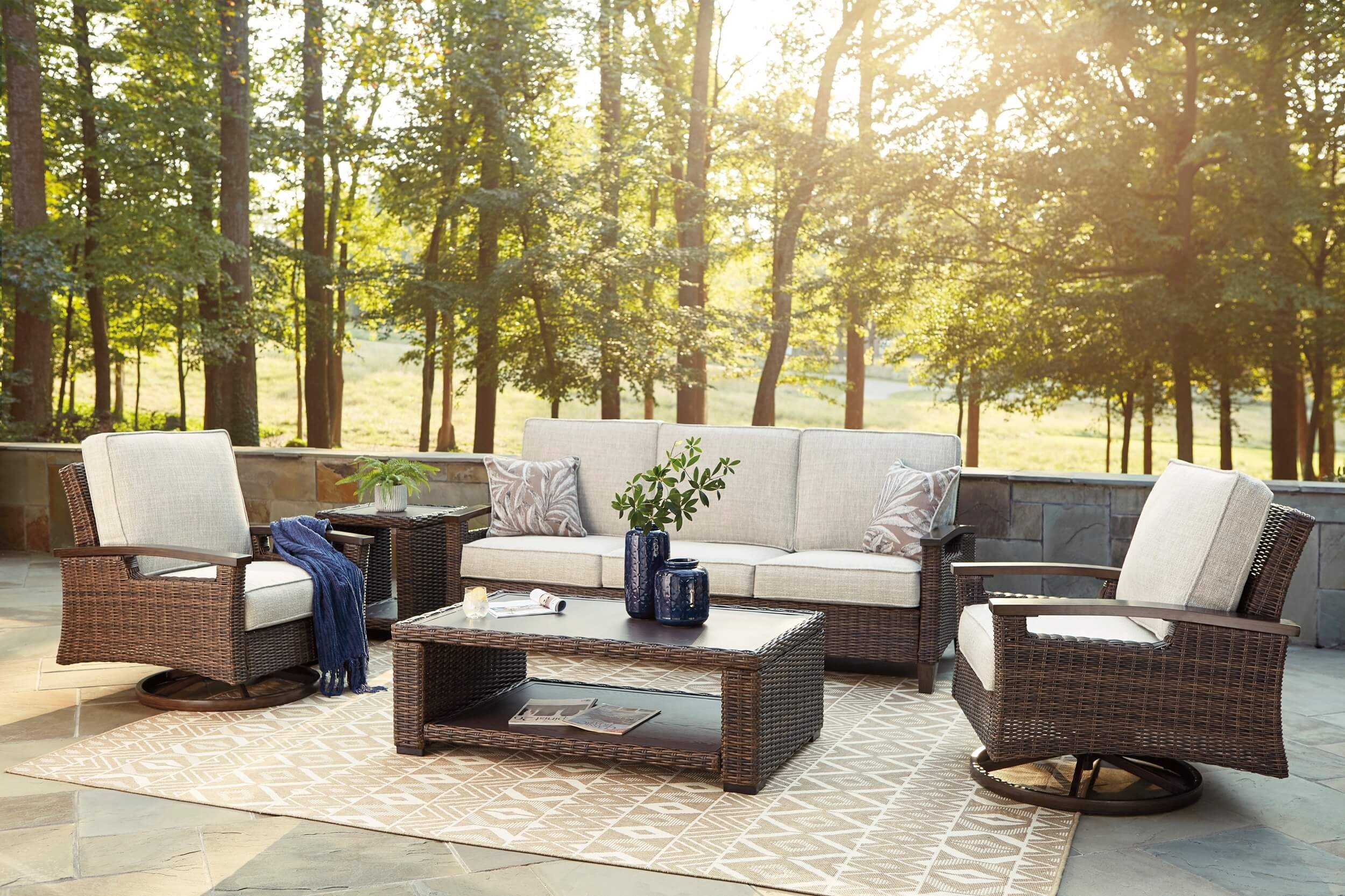 Paradise Trail Outdoor Nuvella Fabric/Resin Wicker Set w/Pillows