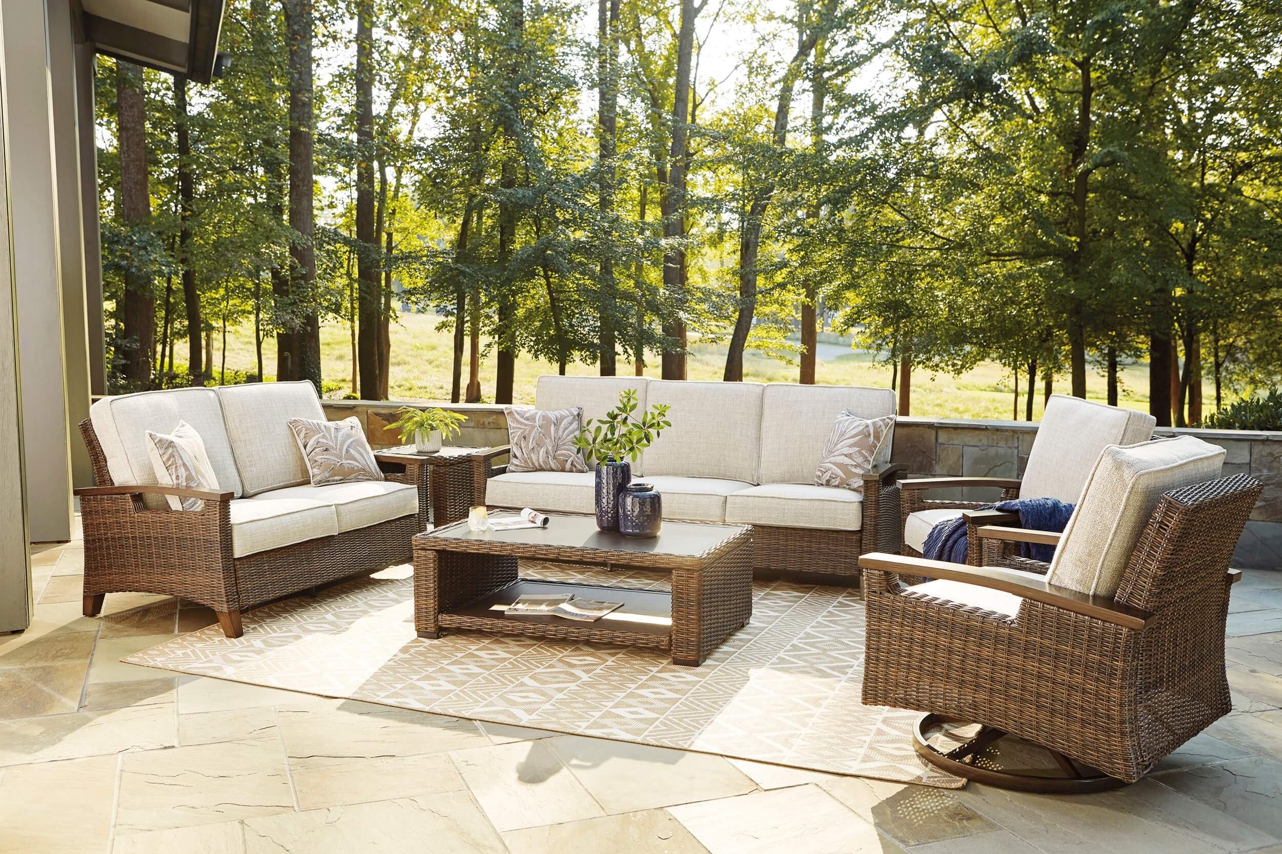 Paradise Trail Outdoor Nuvella Fabric/Resin Wicker Set w/Pillows