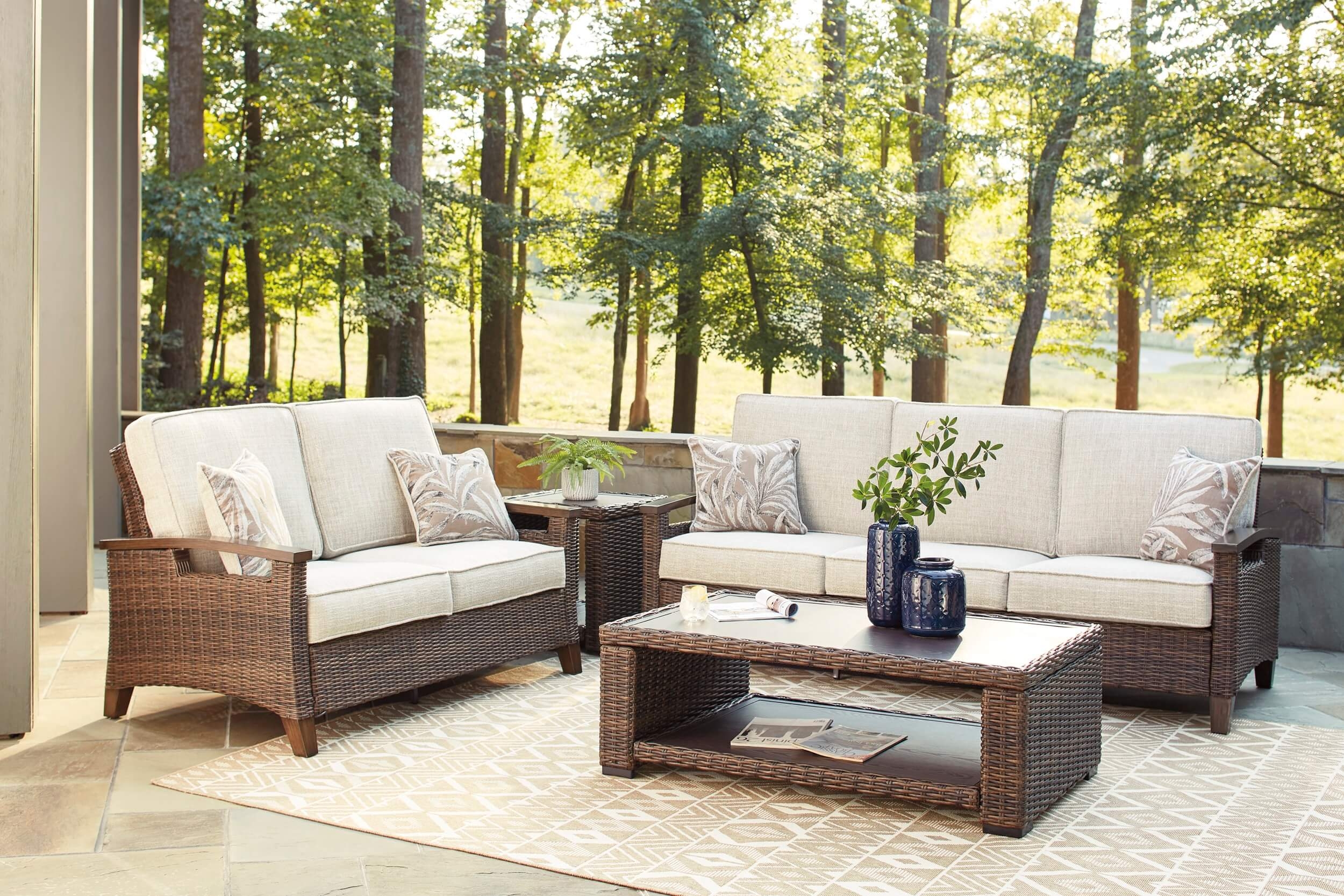 Paradise Trail Outdoor Nuvella Fabric/Resin Wicker Set w/Pillows