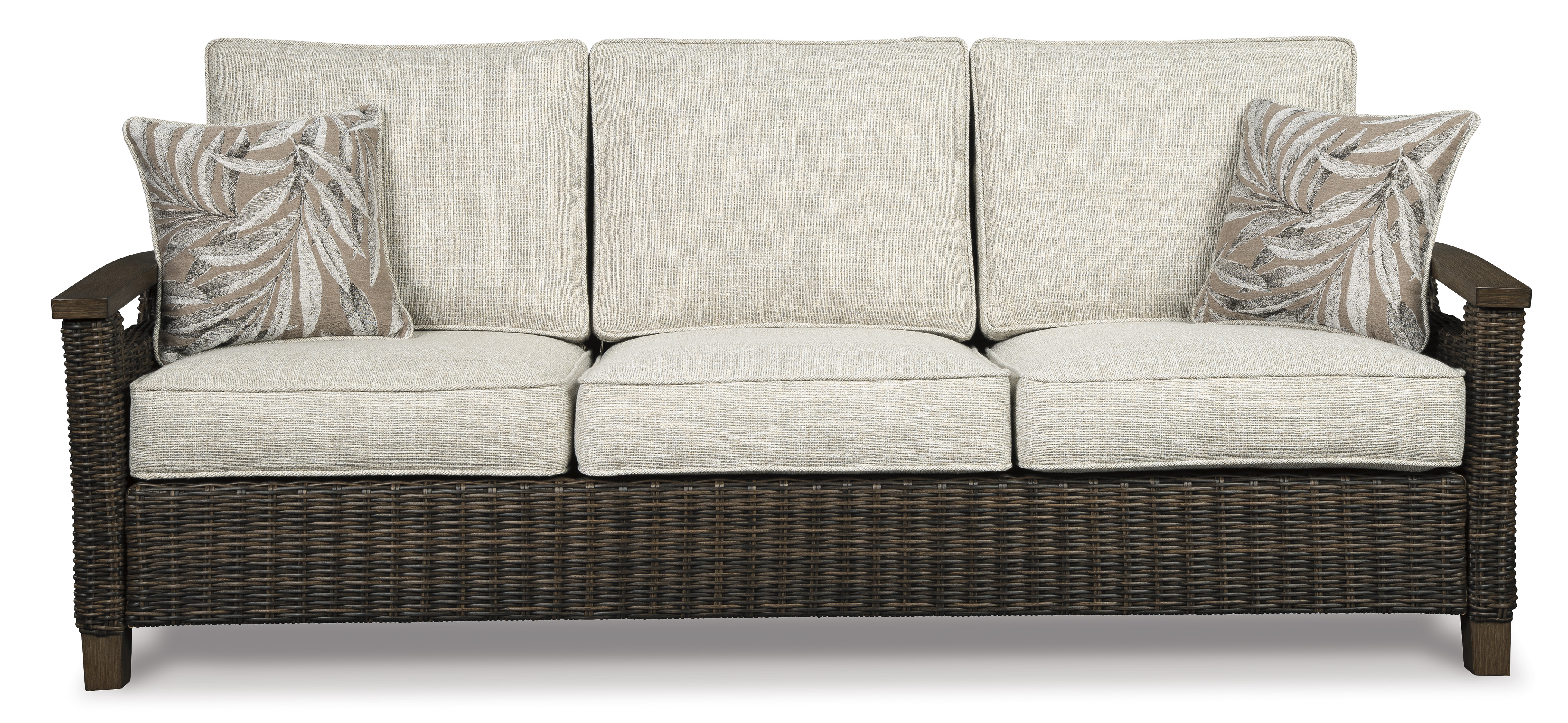 Paradise Trail Outdoor Nuvella Fabric/Resin Wicker Sofa w/2 Pillows