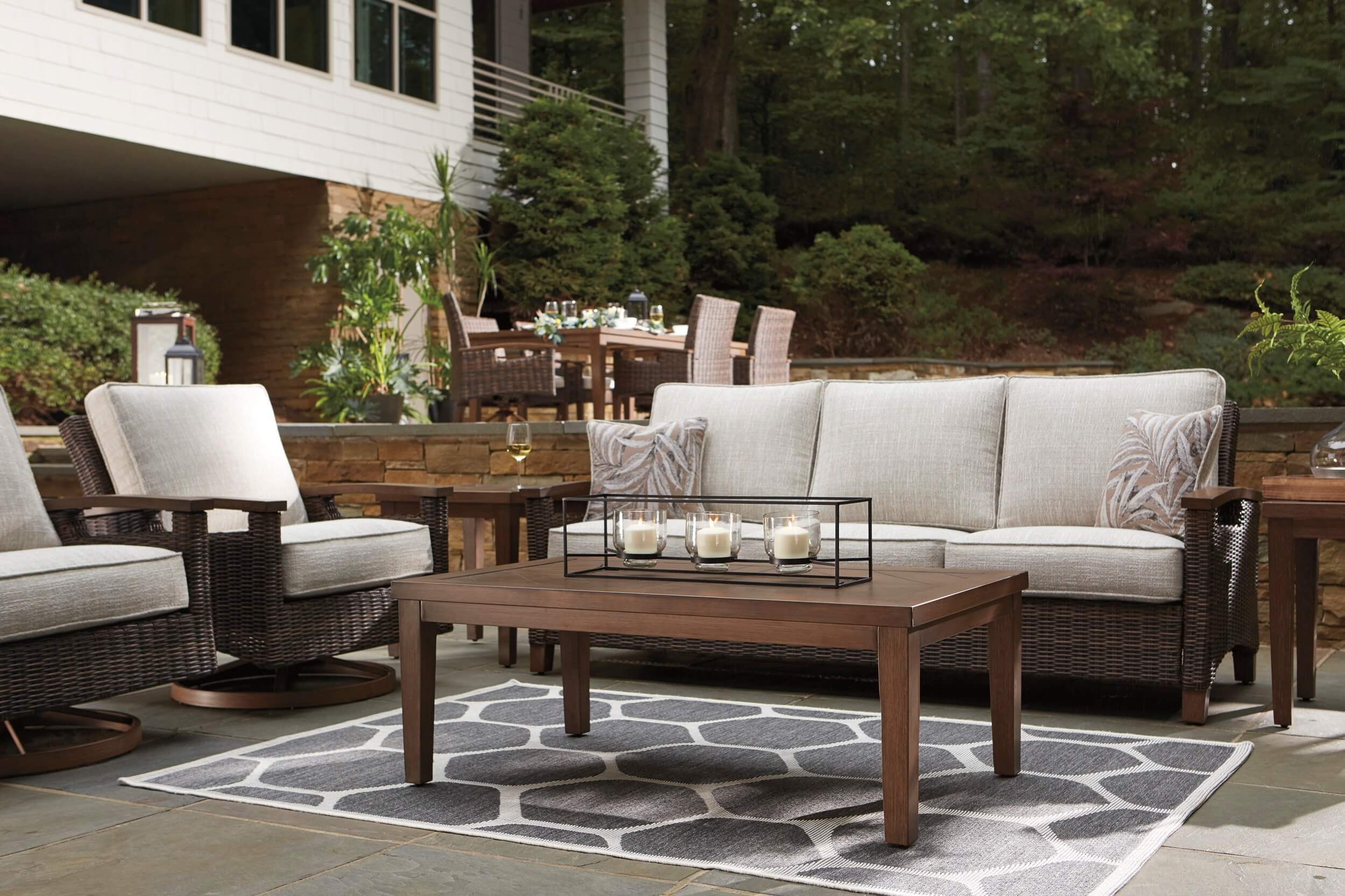 Paradise Trail Outdoor Nuvella Fabric/Resin Wicker Sofa w/2 Pillows