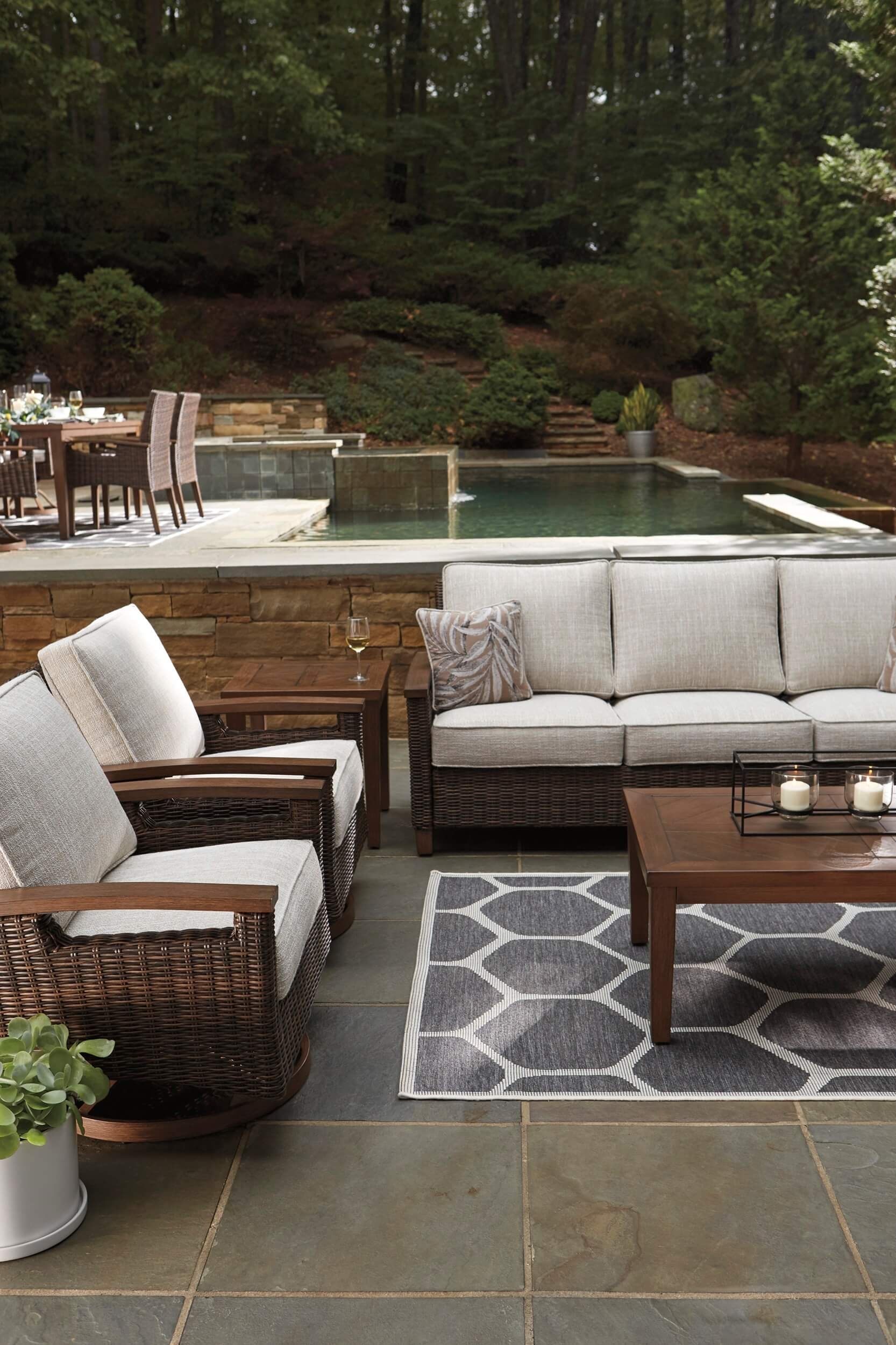 Paradise Trail Outdoor Nuvella Fabric/Resin Wicker Set w/Pillows