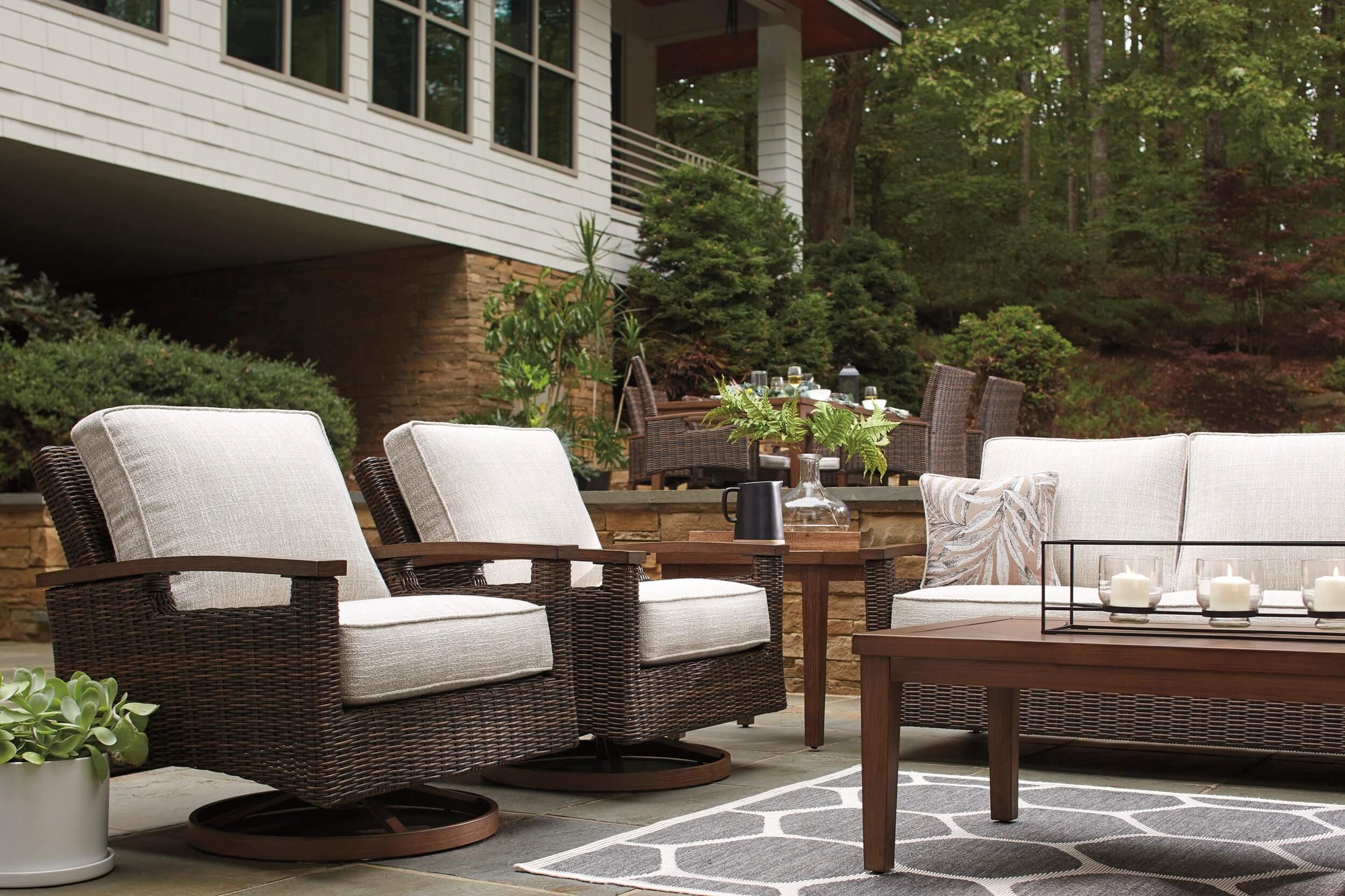 Paradise Trail Outdoor Nuvella Fabric/Resin Wicker Swivel Lounge Chair, Set of 2