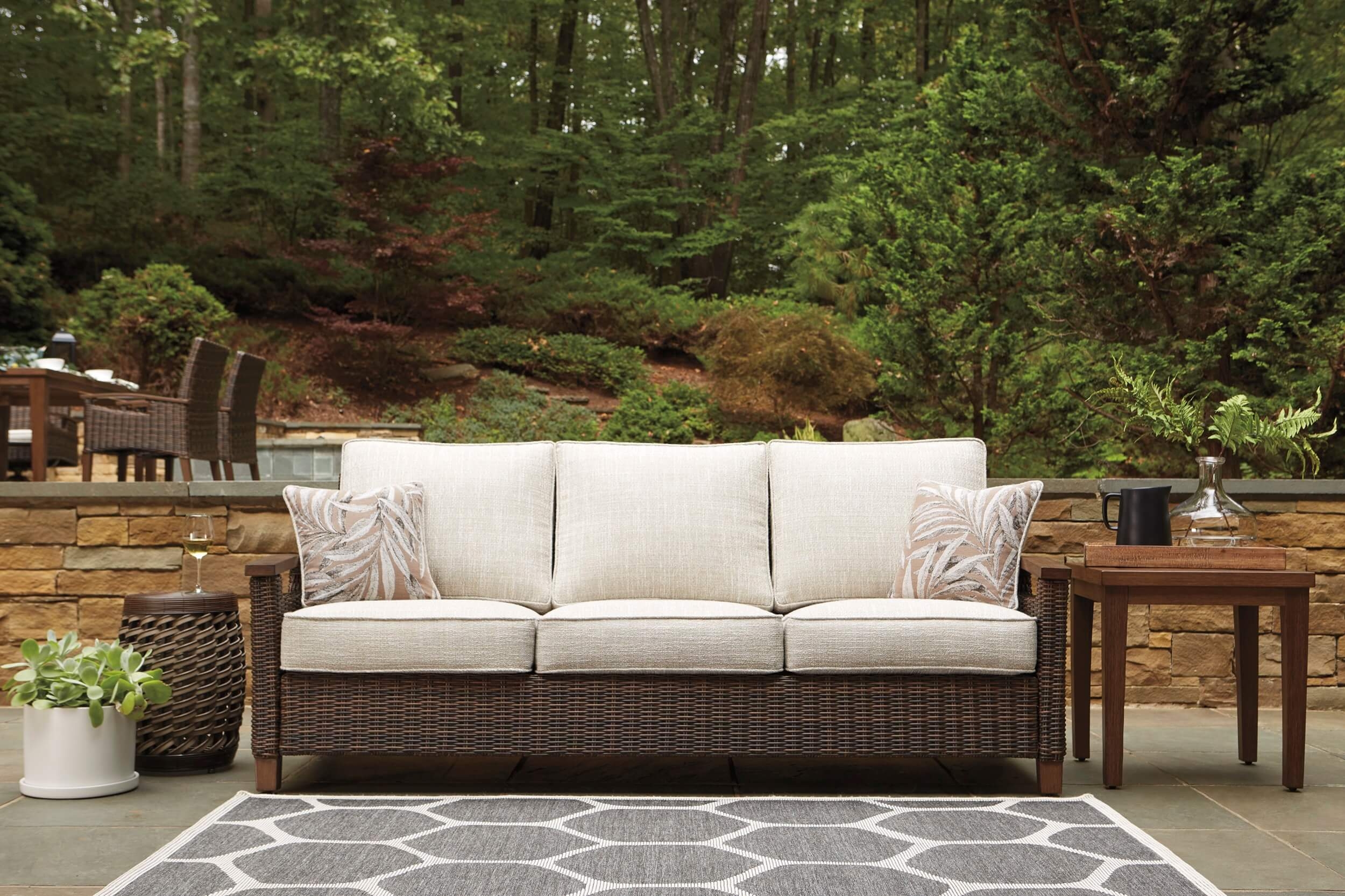 Paradise Trail Outdoor Nuvella Fabric/Resin Wicker Sofa w/2 Pillows