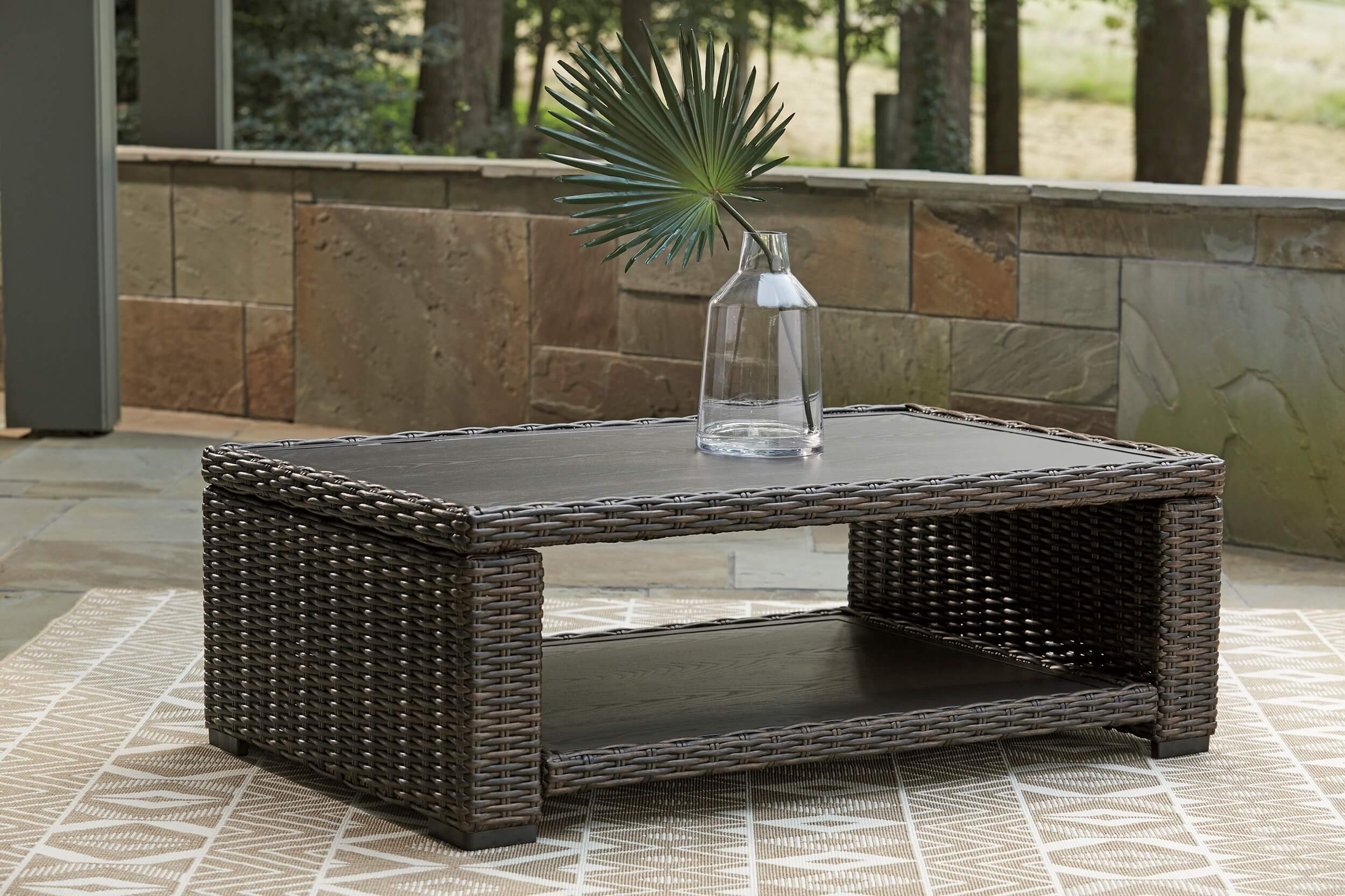 Grasson Lane Outdoor Aluminum Top Rectangular Resin Coffee Table