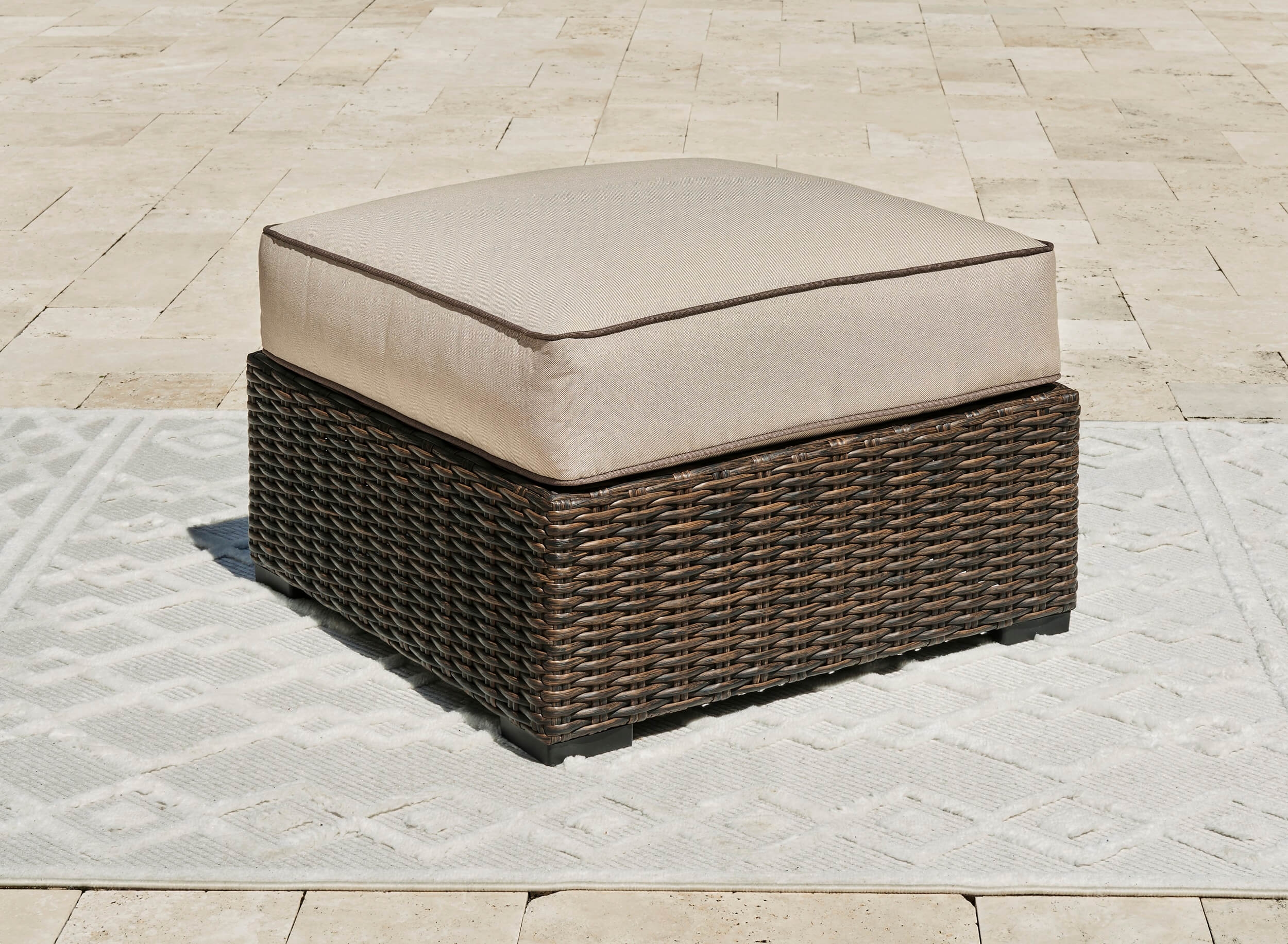 Coastline Bay Outdoor Nuvella Fabric/Resin Wicker Ottoman