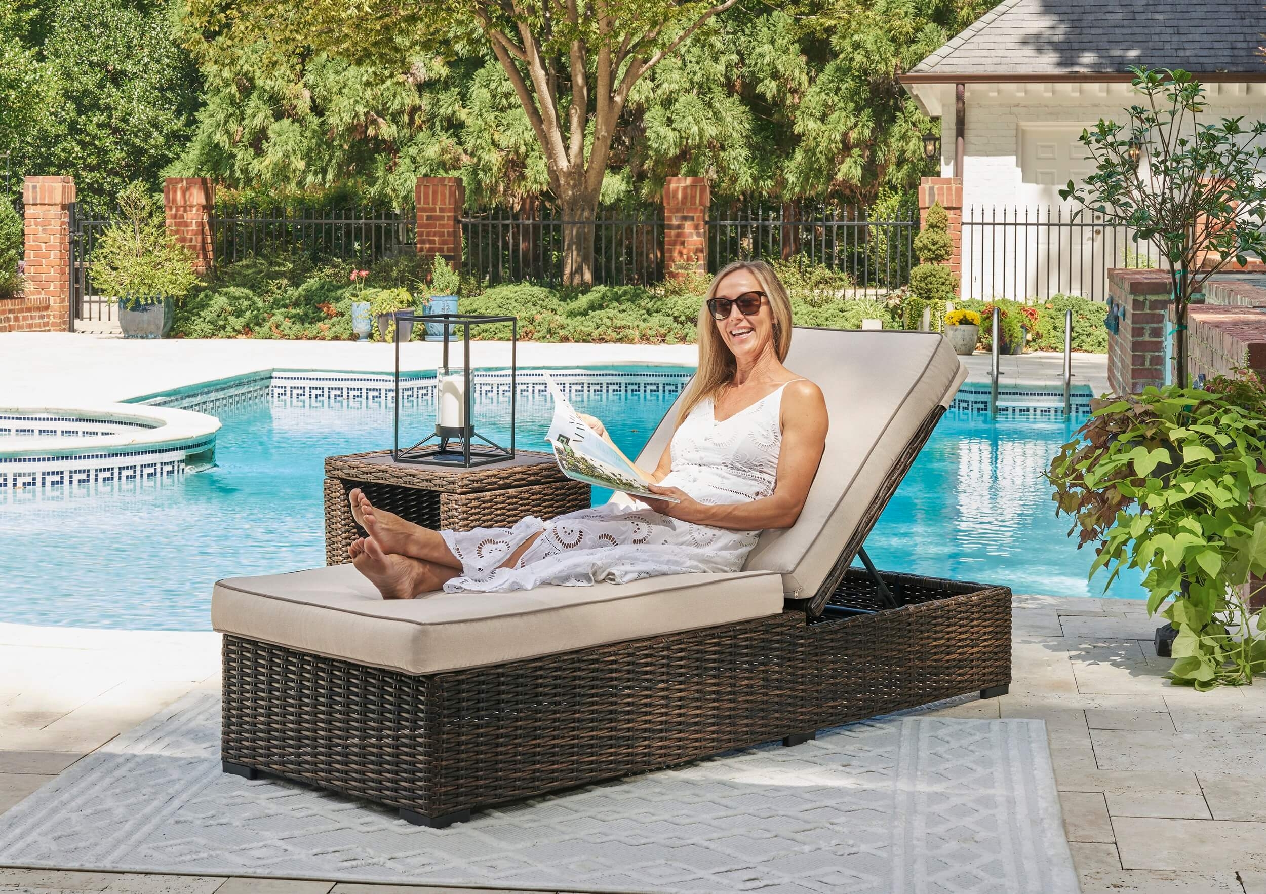 Coastline Bay Outdoor Nuvella Fabric/Resin Wicker Lounge Chaise