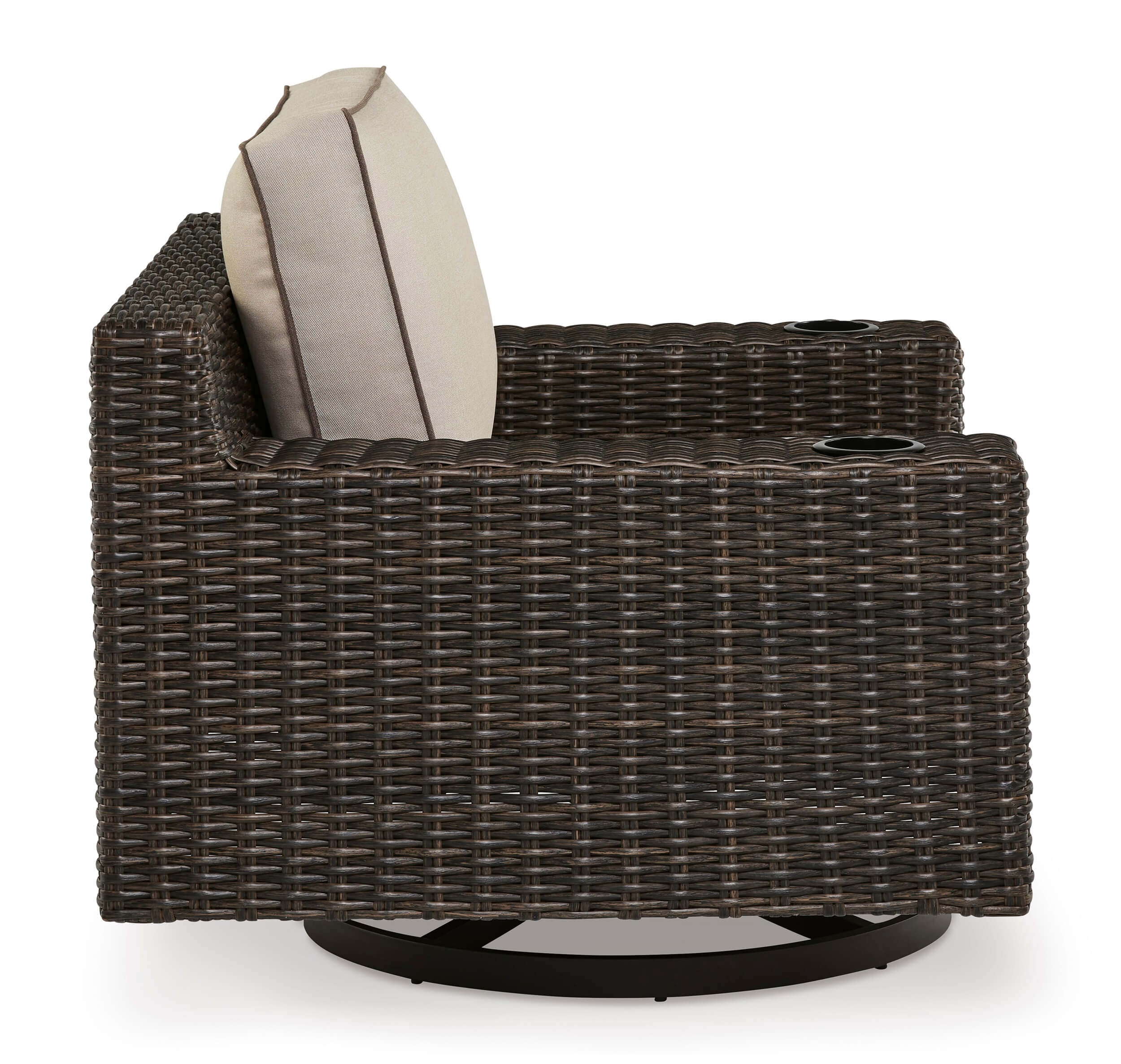 Coastline Bay Outdoor Nuvella Fabric/Resin Wicker Swivel Lounge Chair, Beige/Brown