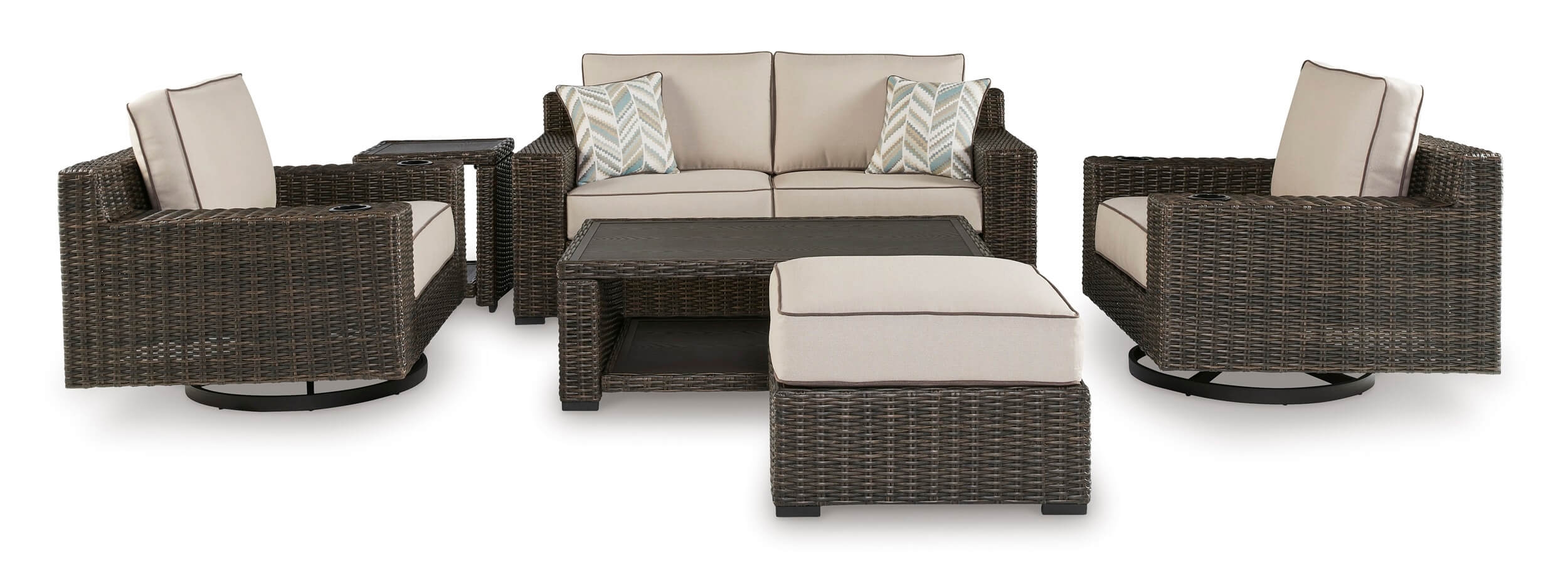 Coastline Bay Outdoor Nuvella Fabric/Resin Wicker Set w/Pillows