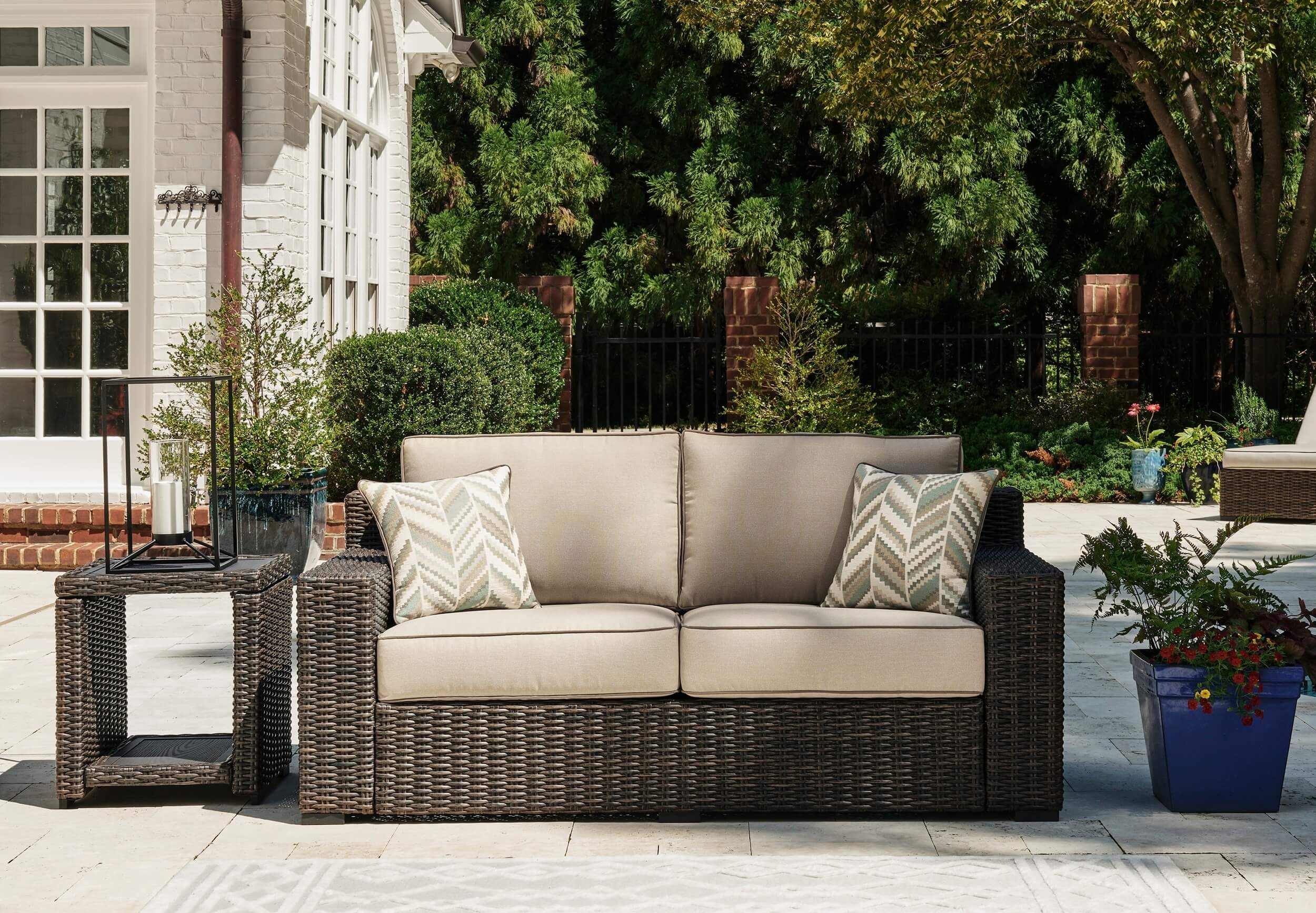 Coastline Bay Outdoor Nuvella Fabric/Resin Wicker Set w/Pillows
