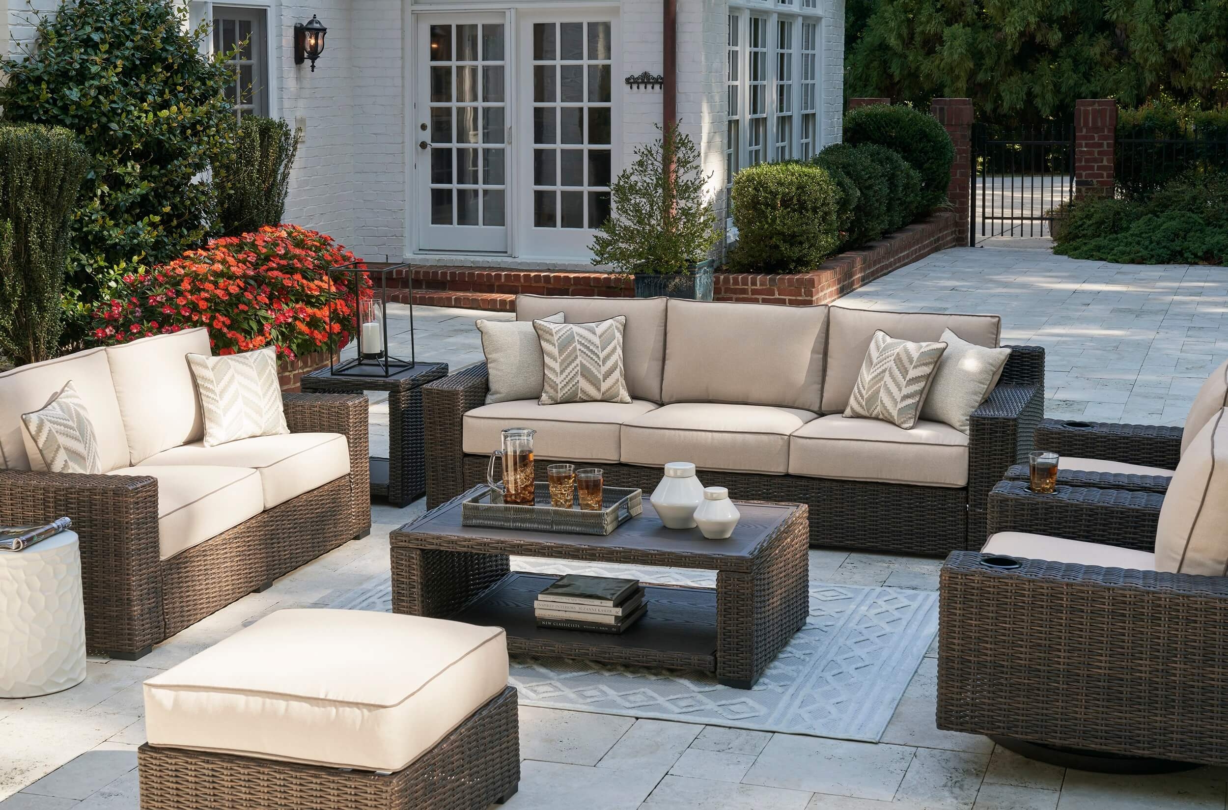 Coastline Bay Outdoor Nuvella Fabric/Resin Wicker Set w/Pillows