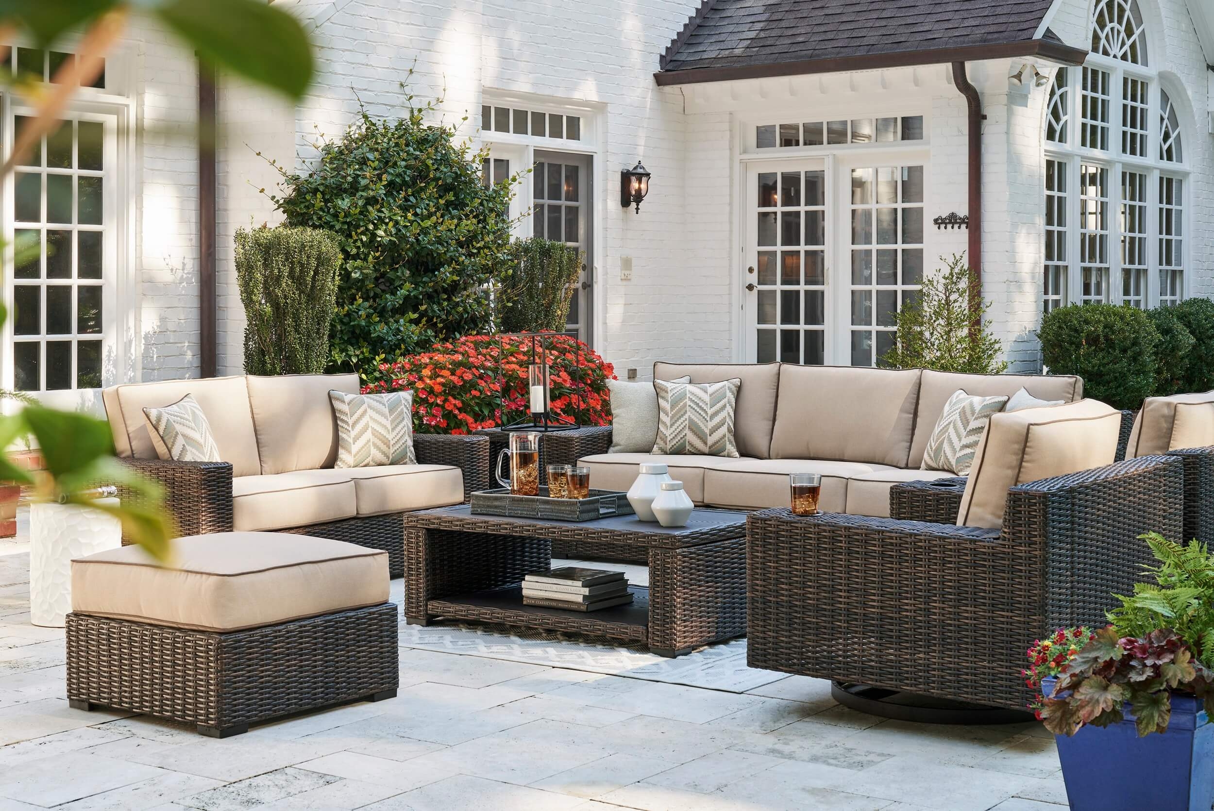 Coastline Bay Outdoor Nuvella Fabric/Resin Wicker Set w/Pillows