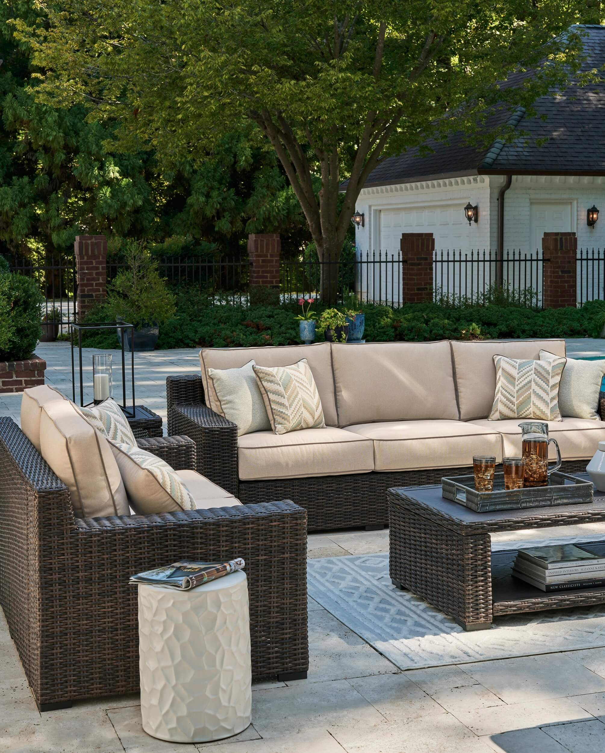 Coastline Bay Outdoor Nuvella Fabric/Resin Wicker Set w/Pillows