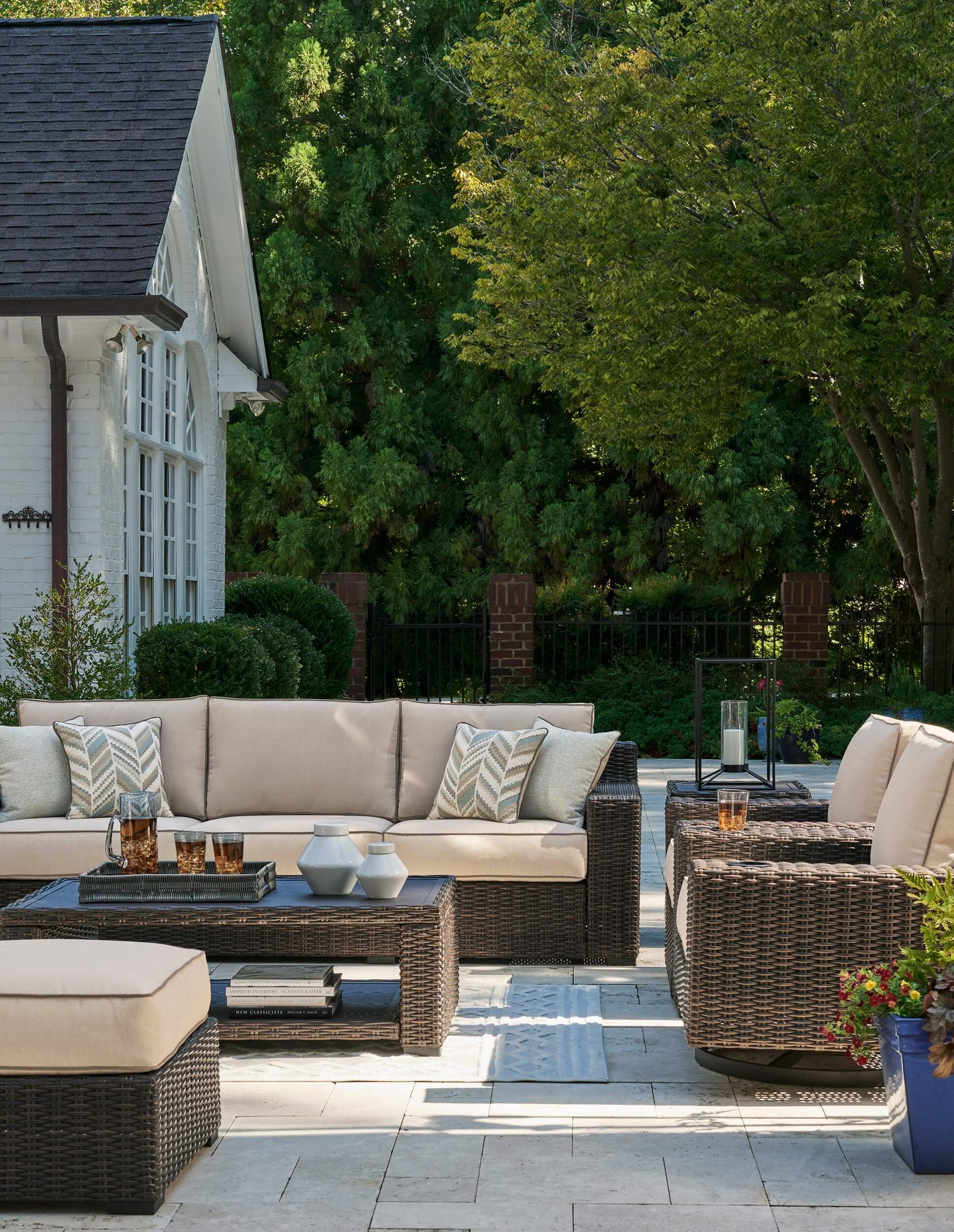 Coastline Bay Outdoor Nuvella Fabric/Resin Wicker Set w/Pillows