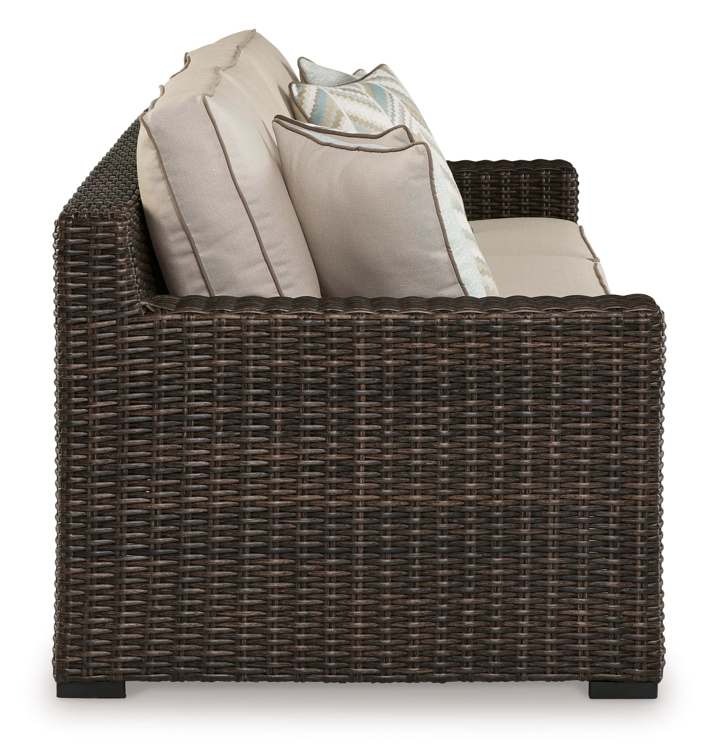 Coastline Bay Outdoor Nuvella Fabric/Resin Wicker Sofa w/4 Pillows